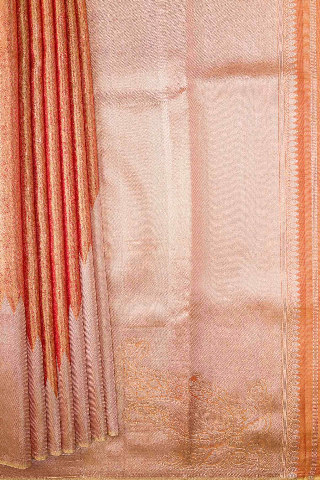 Peach Dual Tone Kanchipuram Tissue Silk Saree