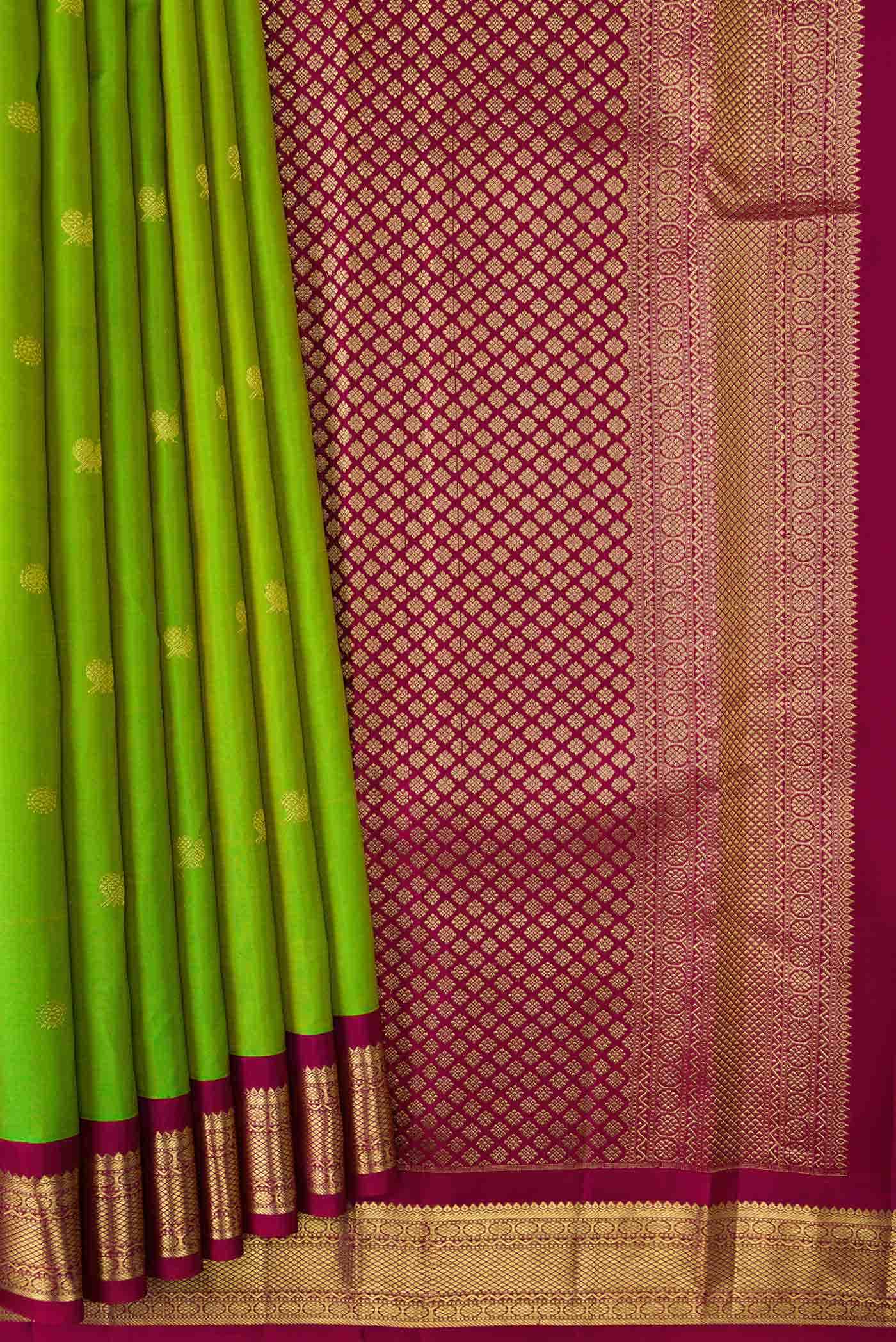 Parrot Green Dual Tone Kanchipuram Silk Saree