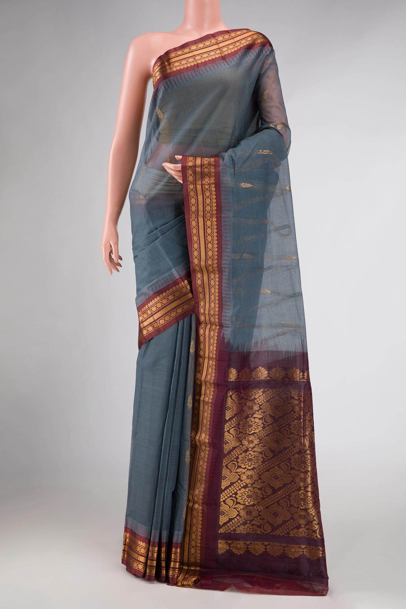 Grey Dual Tone Gadwal Silk Saree