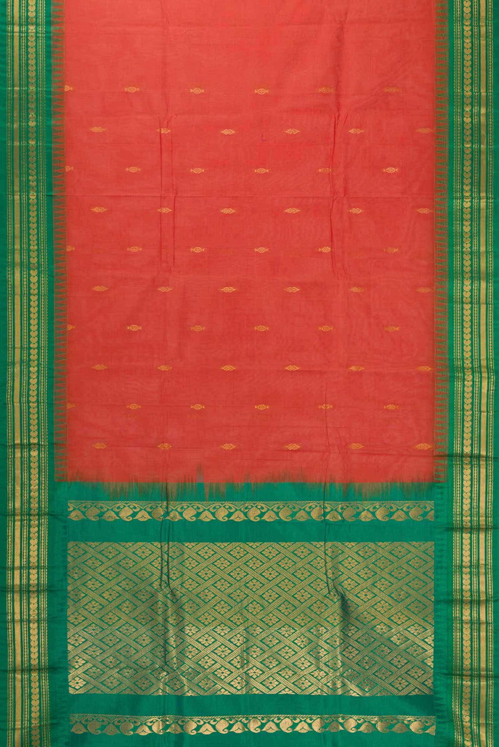 Brick Orange Dual Tone Gadwal Silk Saree