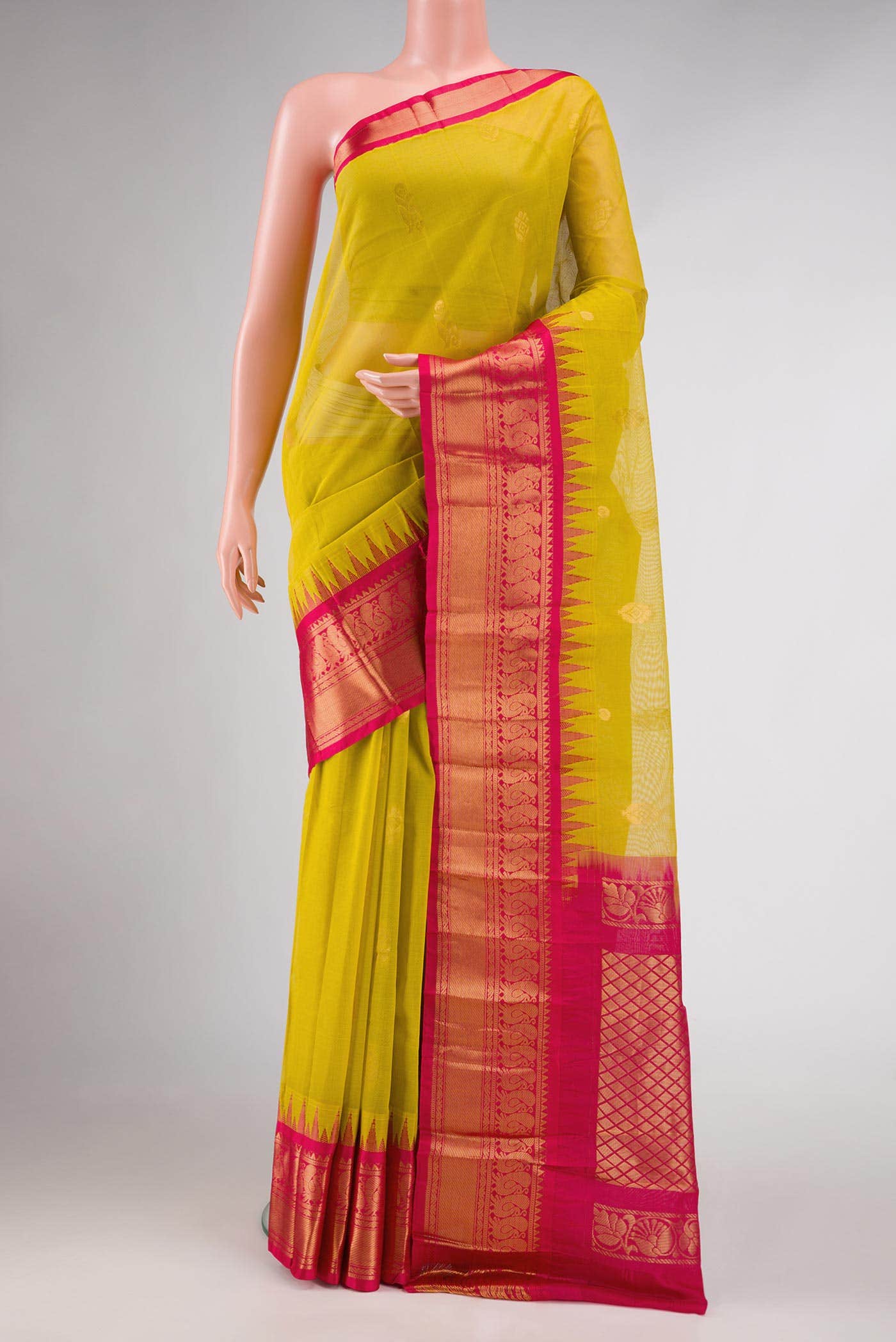 Yellow Dual Tone Gadwal Silk Saree