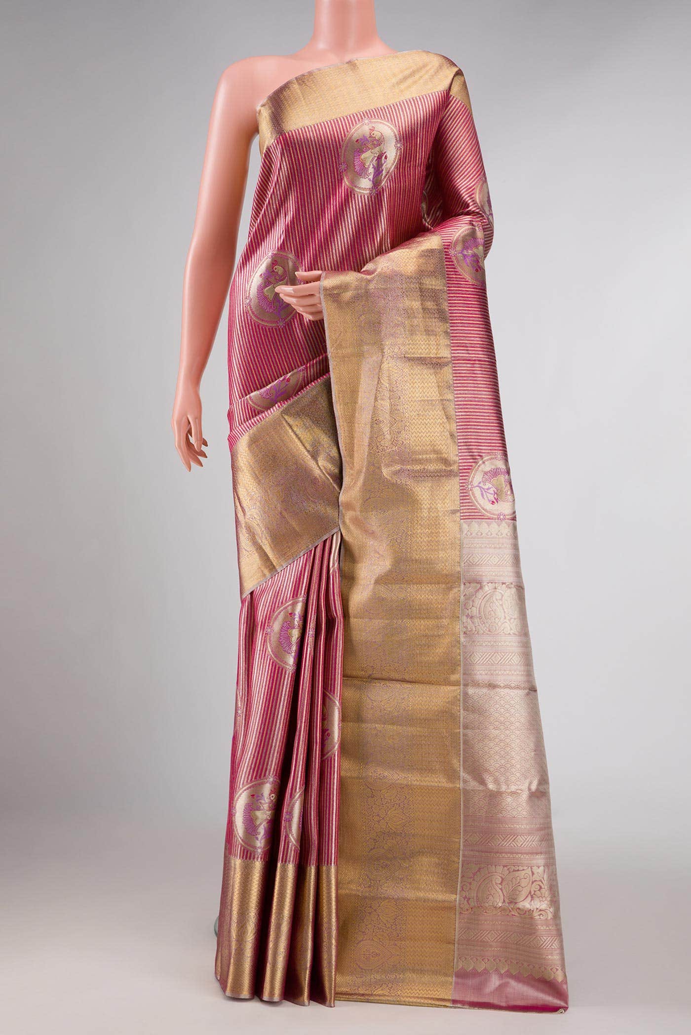 Pink Dual Tone Kanchipuram Tissue Silk Saree