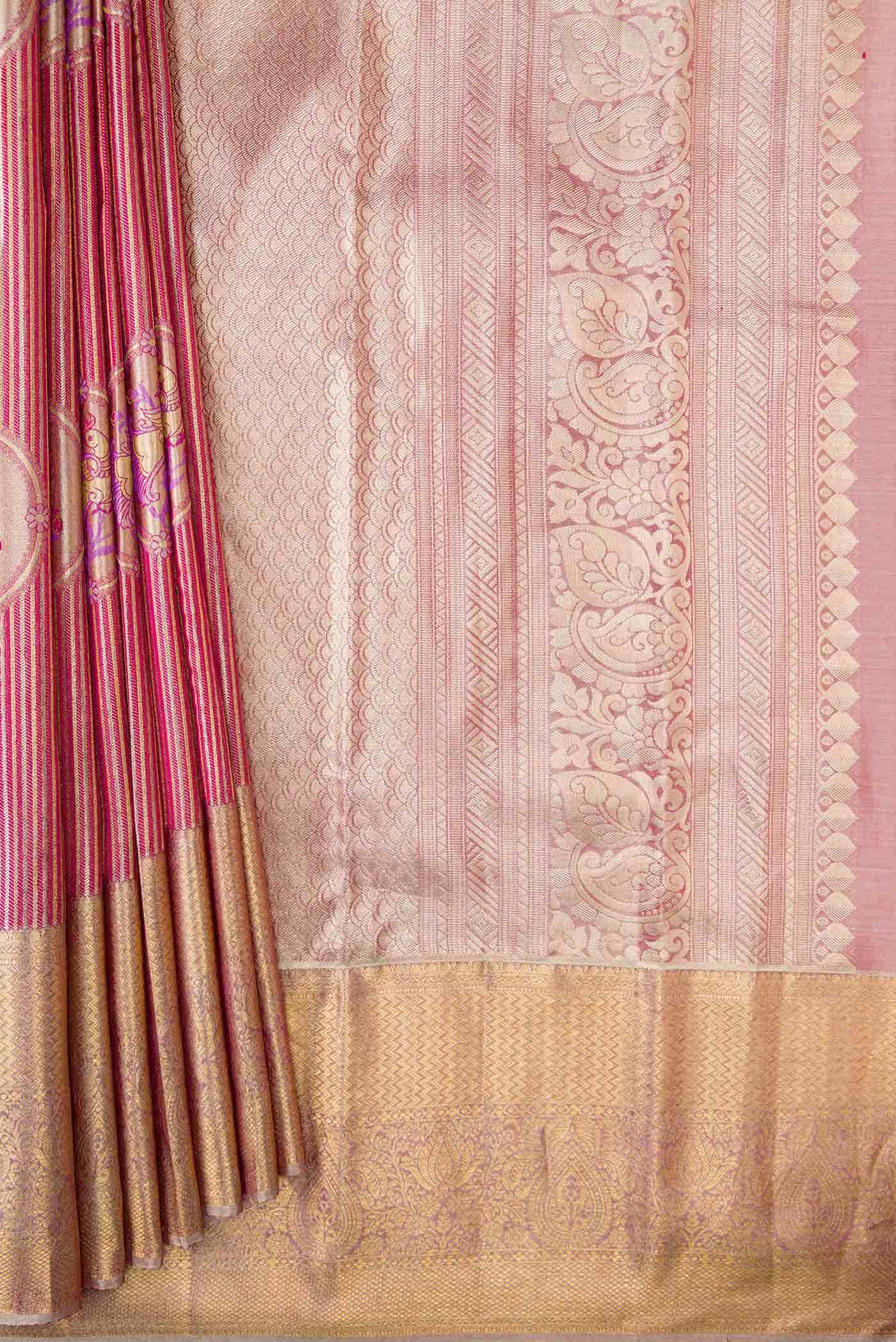 Pink Dual Tone Kanchipuram Tissue Silk Saree
