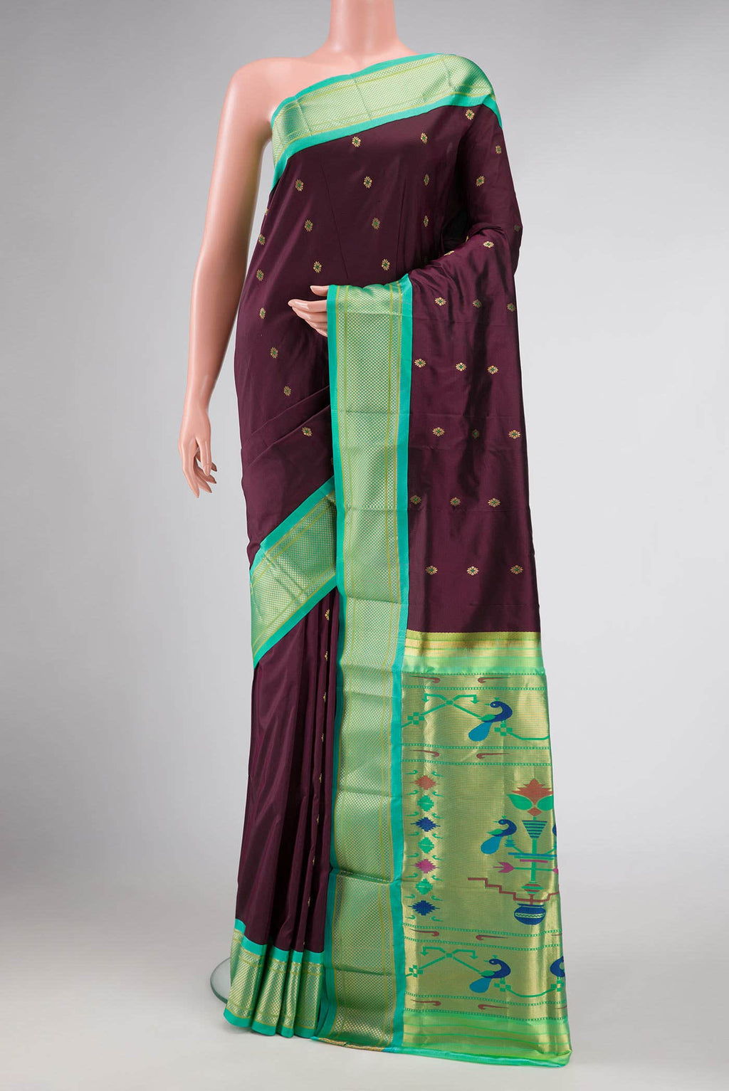 Burgundy Dual Tone Paithani Silk Saree