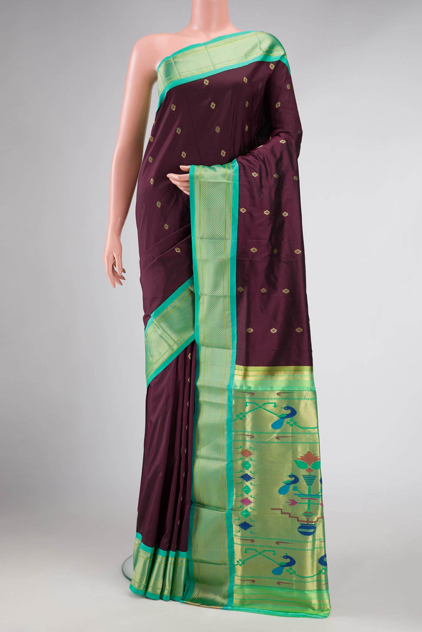 Burgundy Dual Tone Paithani Silk Saree