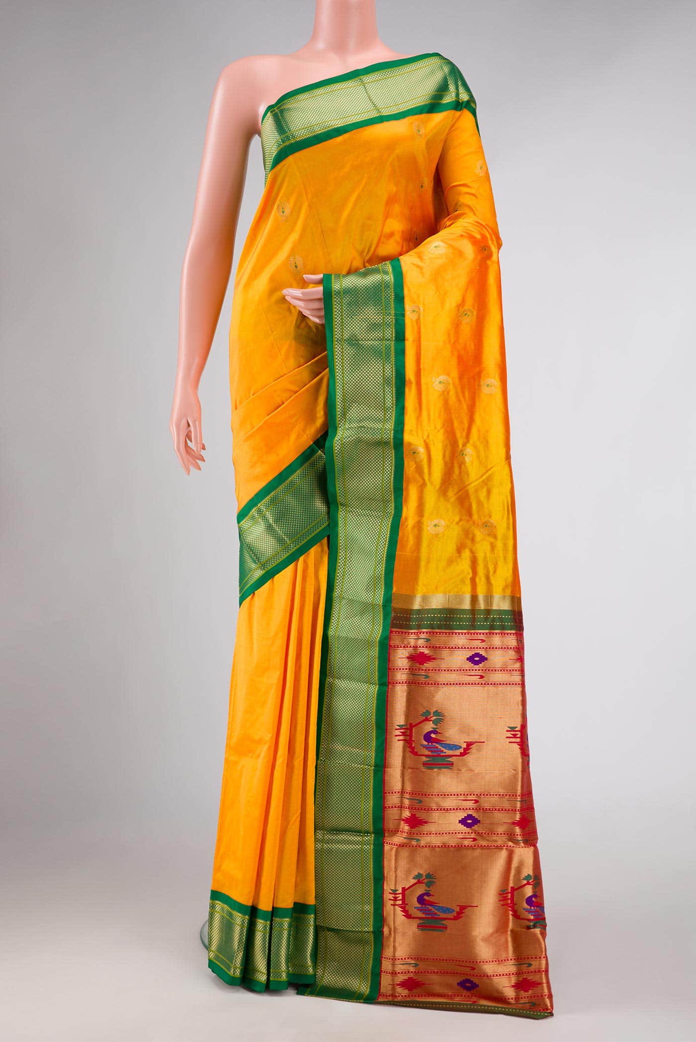Yellow Dual Tone Paithani Silk Saree