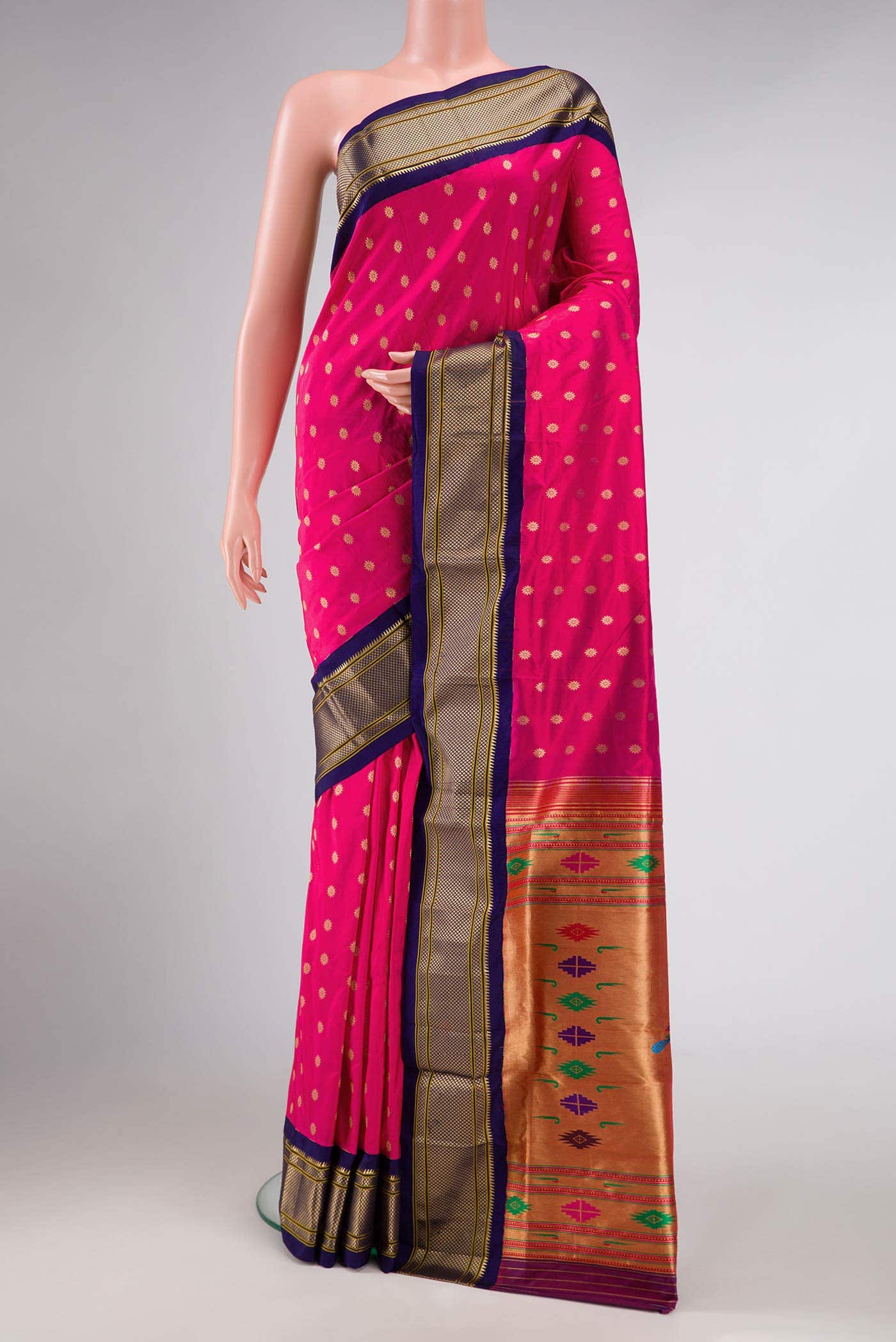Dark Pink Dual Tone Paithani Silk Saree
