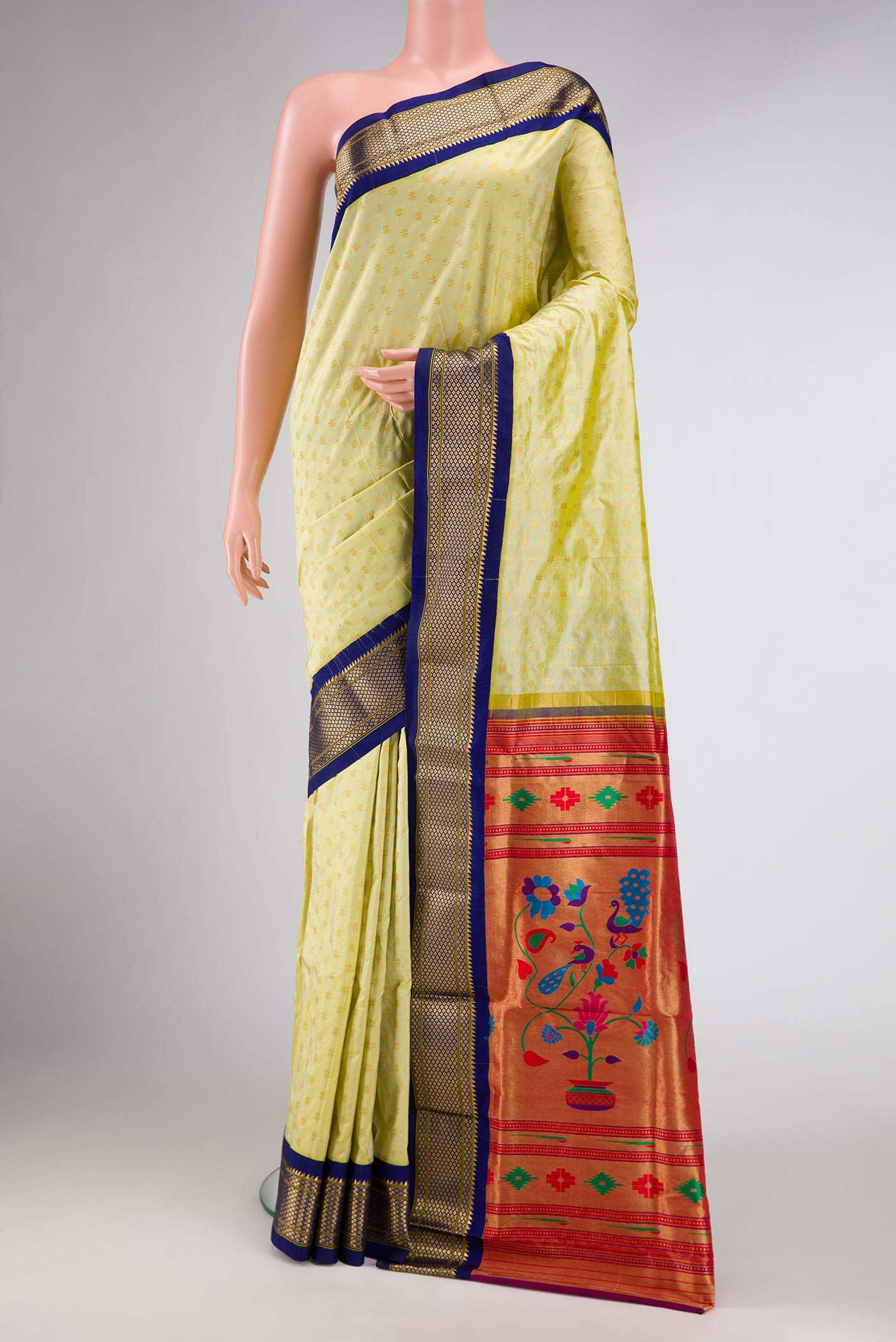 Pista Green Dual Tone Paithani Silk Saree