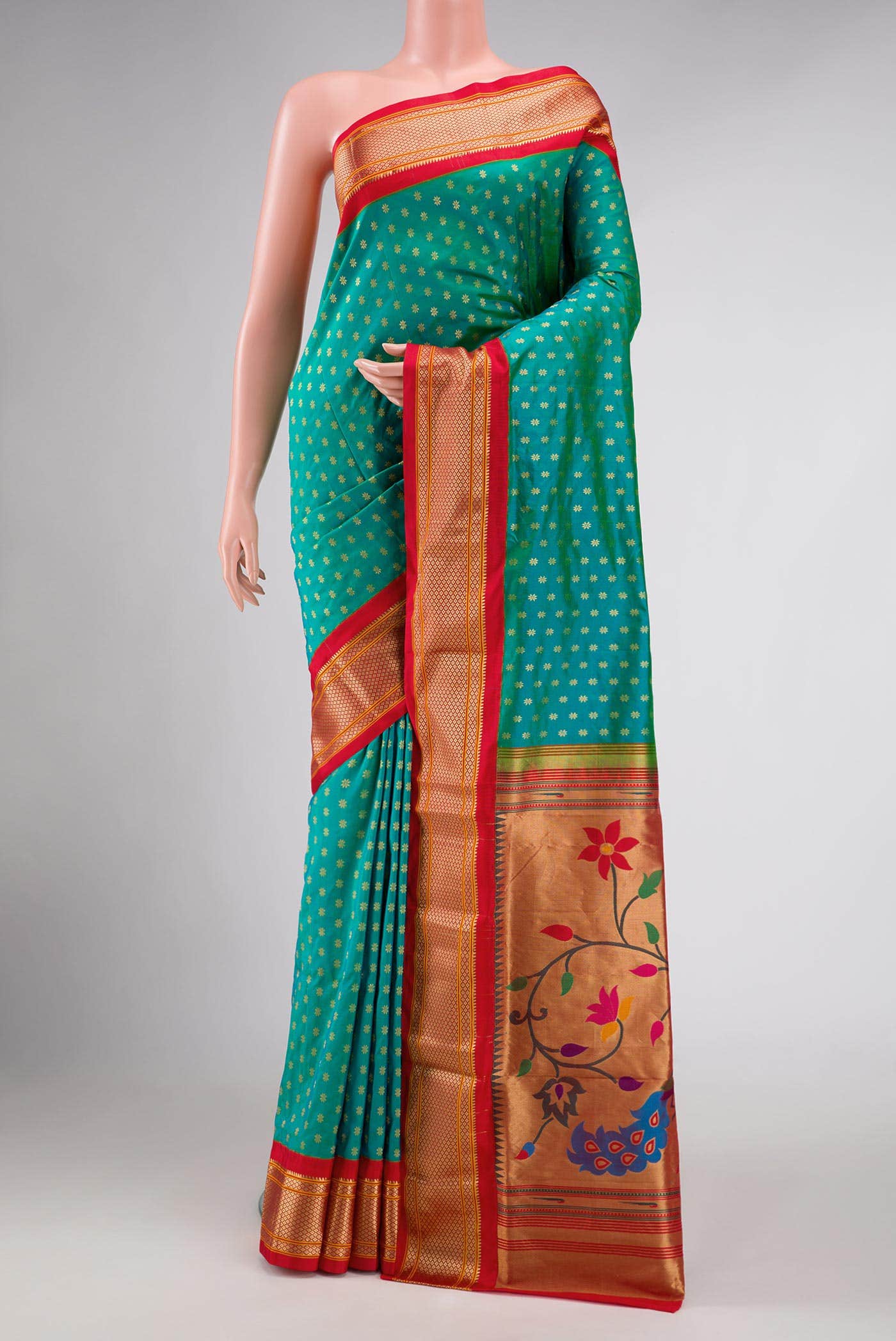 Sea Green Dual Tone Paithani Silk Saree