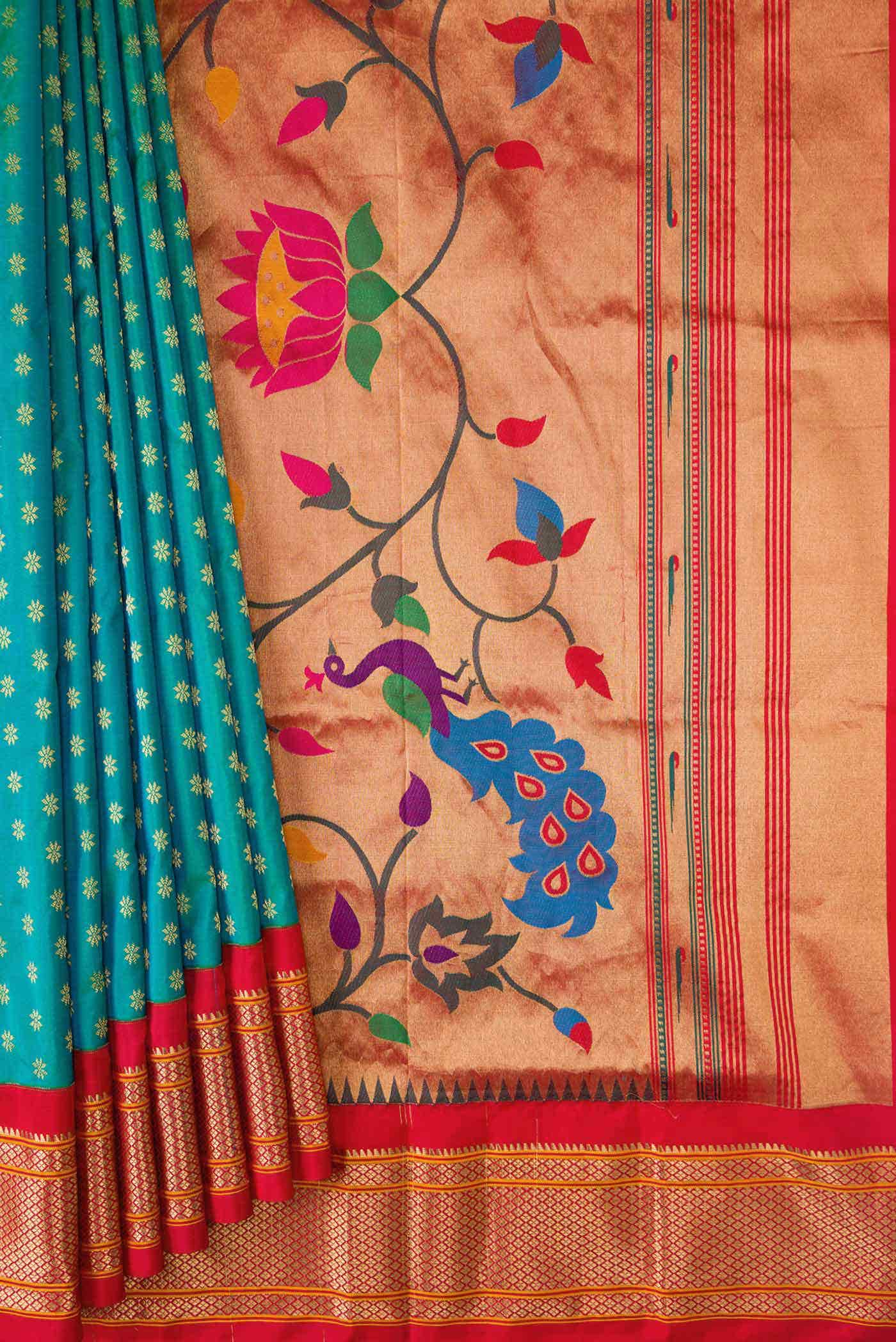 Sea Green Dual Tone Paithani Silk Saree