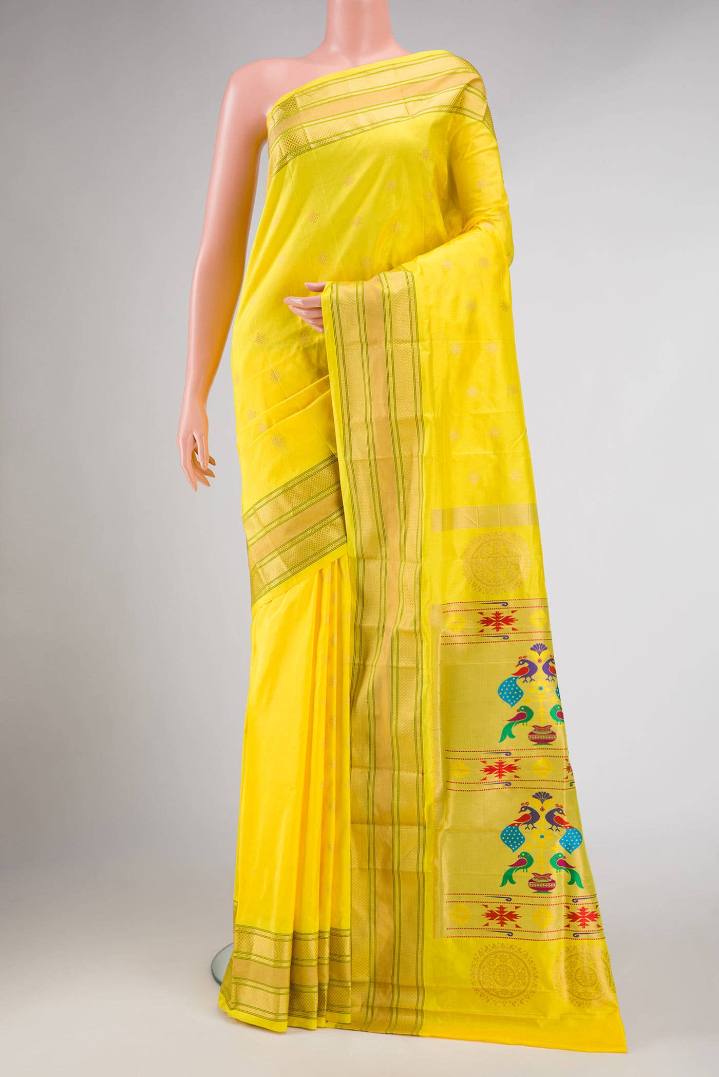 Yellow Dual Tone Paithani Silk Saree