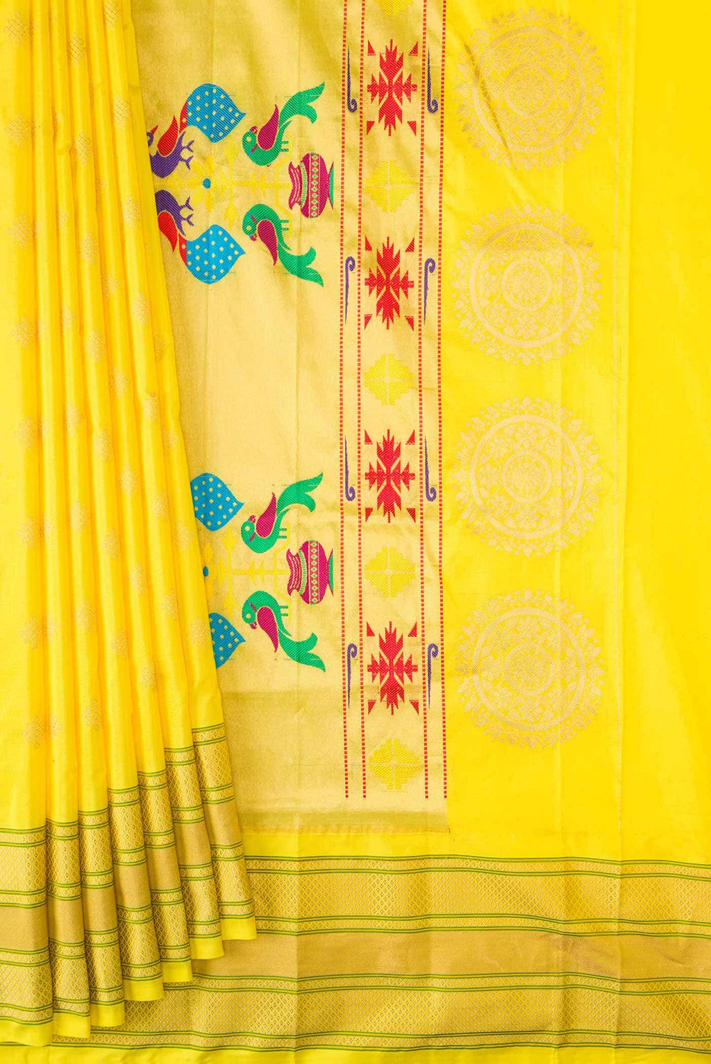 Yellow Dual Tone Paithani Silk Saree