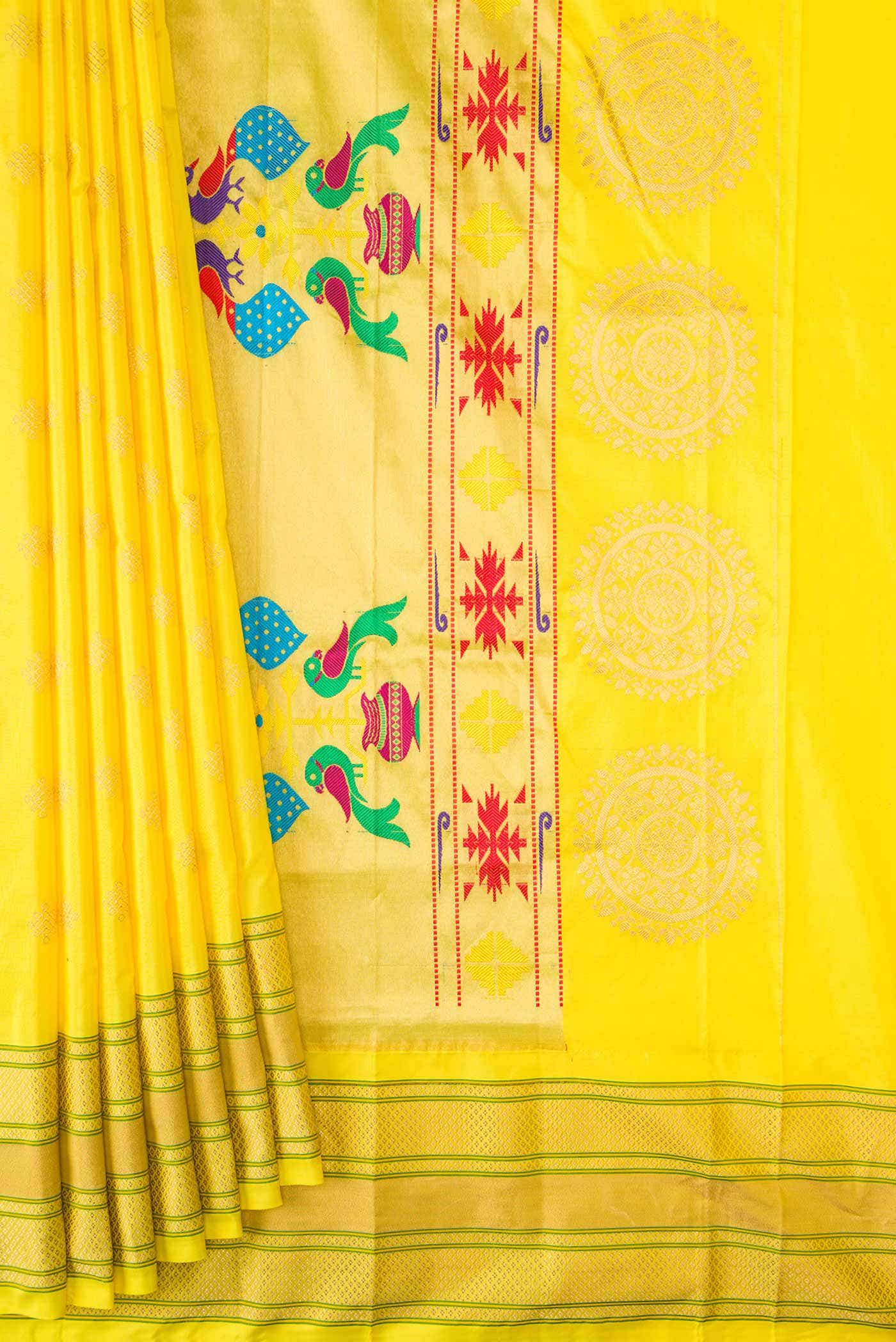 Yellow Dual Tone Paithani Silk Saree