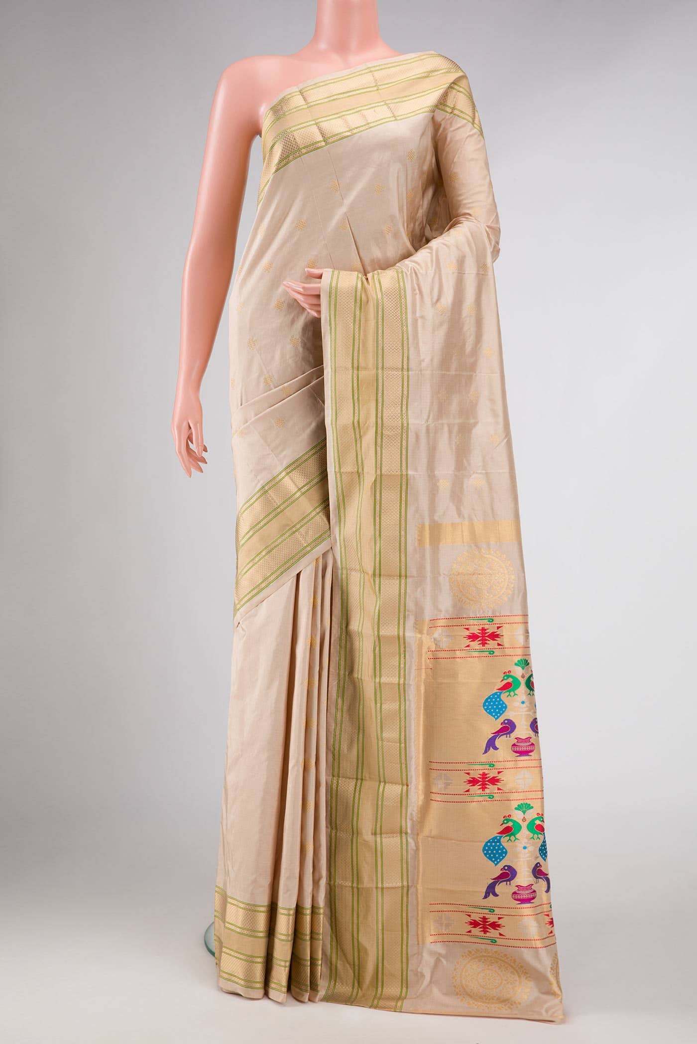 Beige Dual Tone Paithani Silk Saree