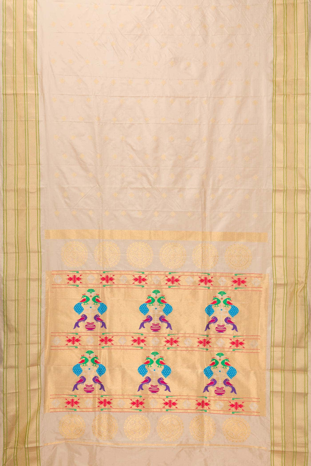 Beige Dual Tone Paithani Silk Saree