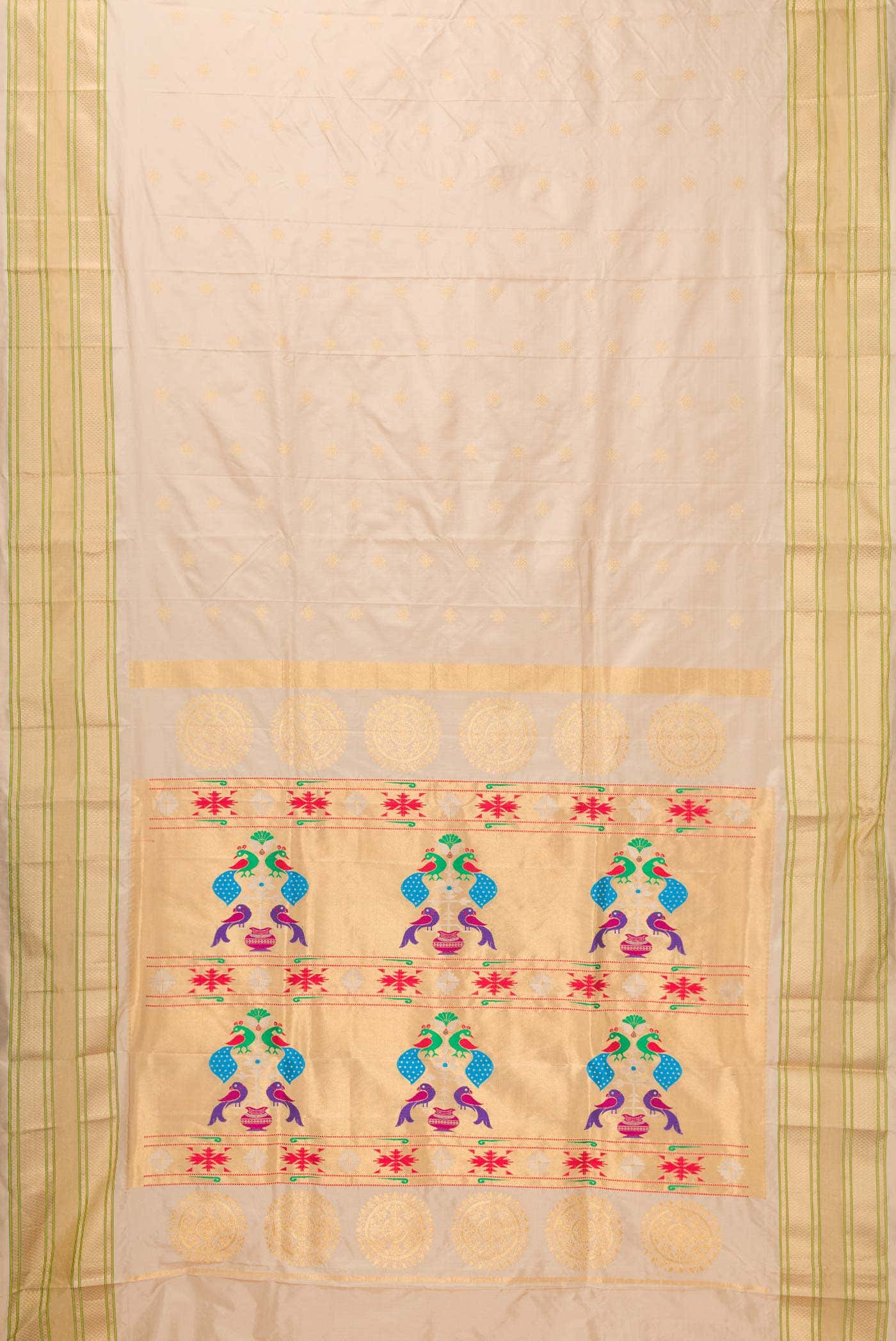 Beige Dual Tone Paithani Silk Saree