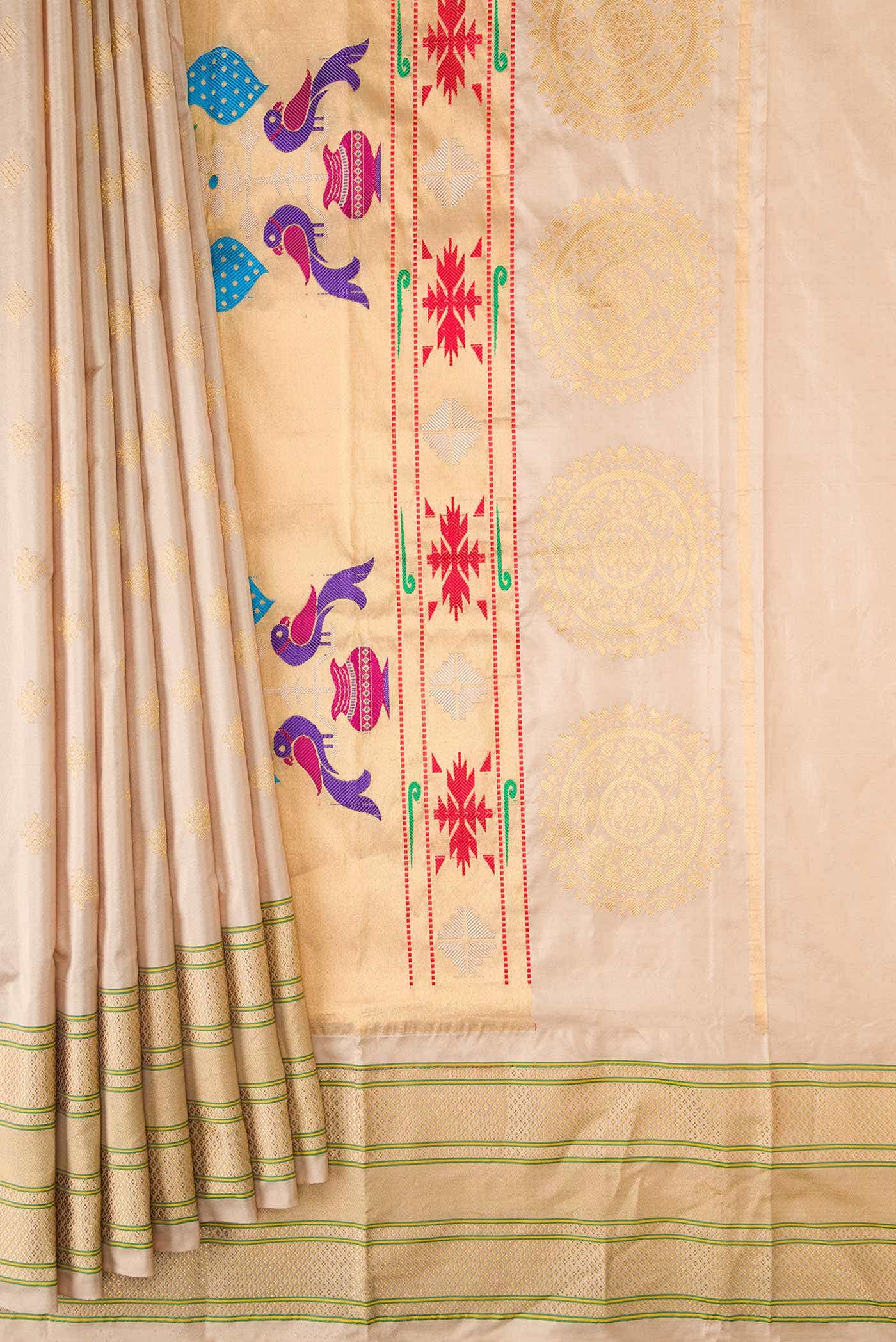 Beige Dual Tone Paithani Silk Saree