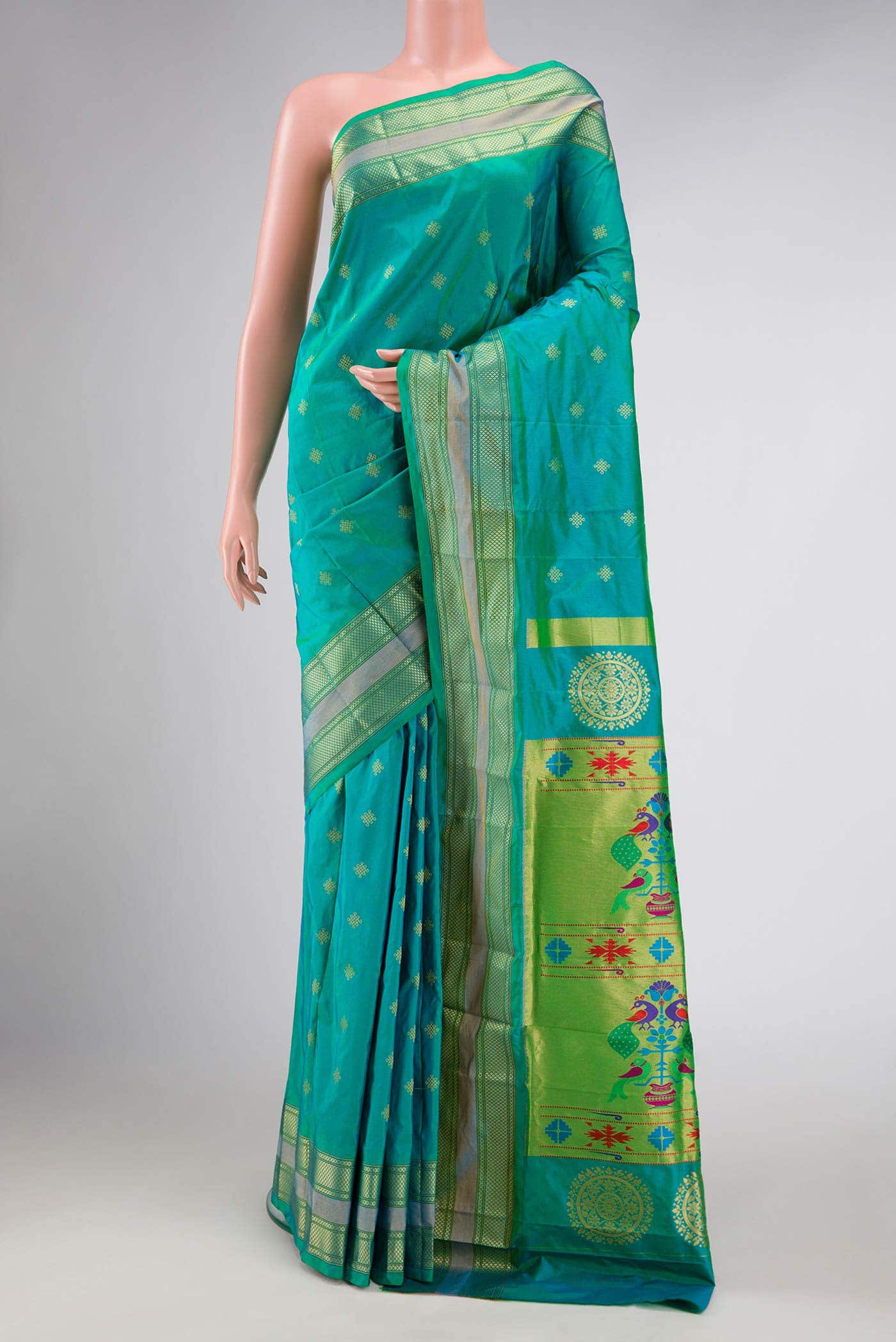 Sea Green Dual Tone Paithani Silk Saree