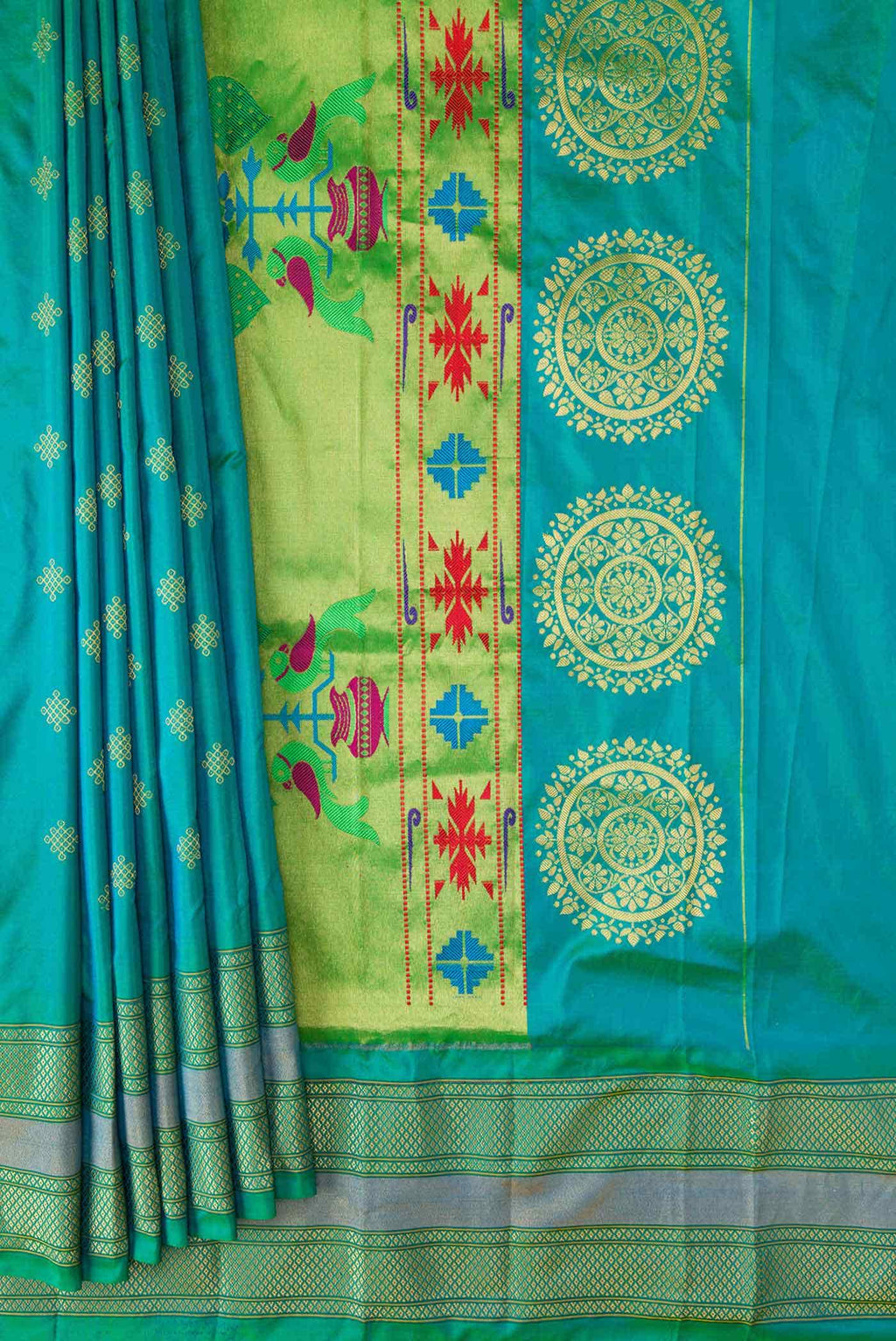 Sea Green Dual Tone Paithani Silk Saree