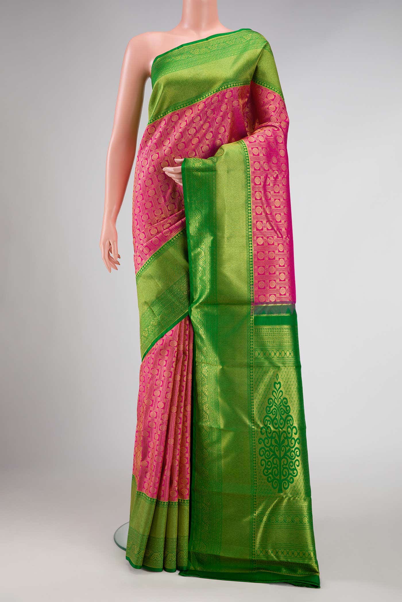 Pink Dual Tone Kanchipuram Silk Saree