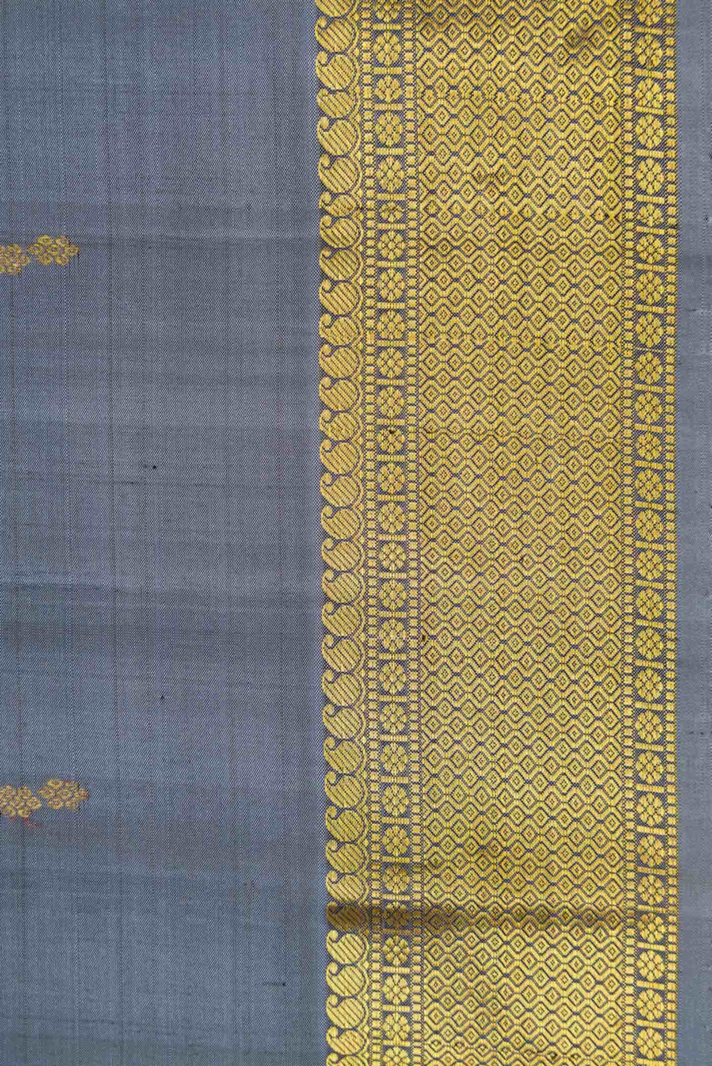 Pure Silk Pure Zari Grey Dual Tone Kanchipuram Saree