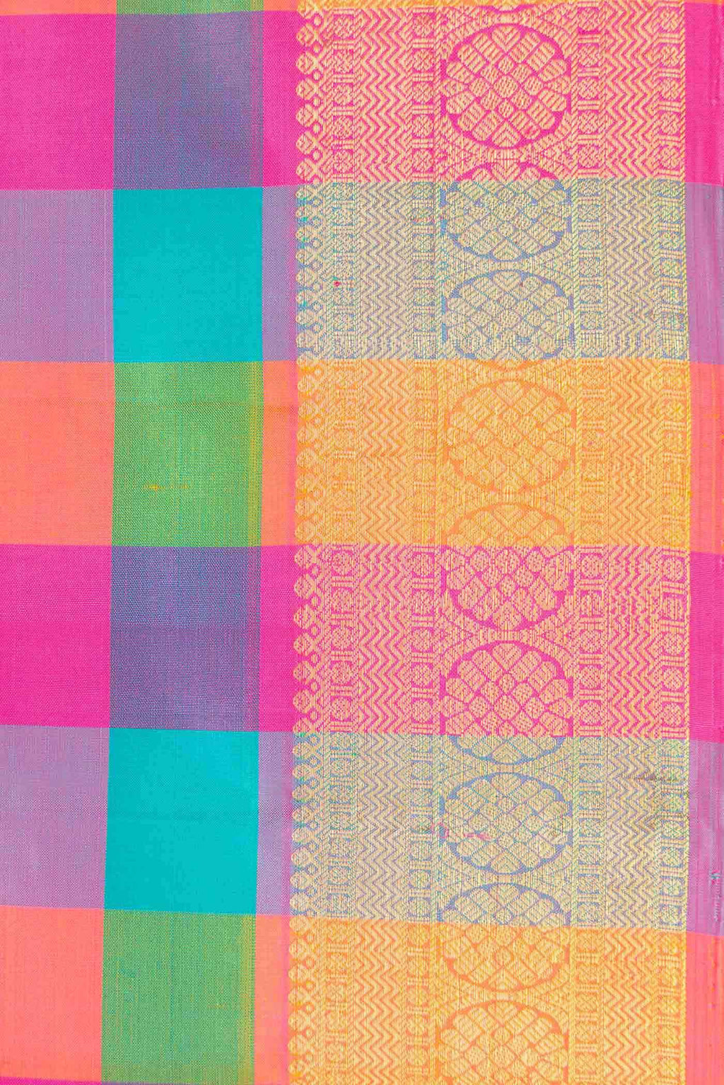 Pure Silk Pure Zari Sky Blue Pink and Yellow Dual Tone Kanchipuram Saree