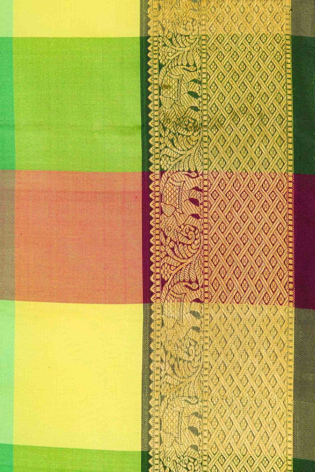 Pure Silk Pure Zari Yellow Green and Pink Dual Tone Kanchipuram Saree