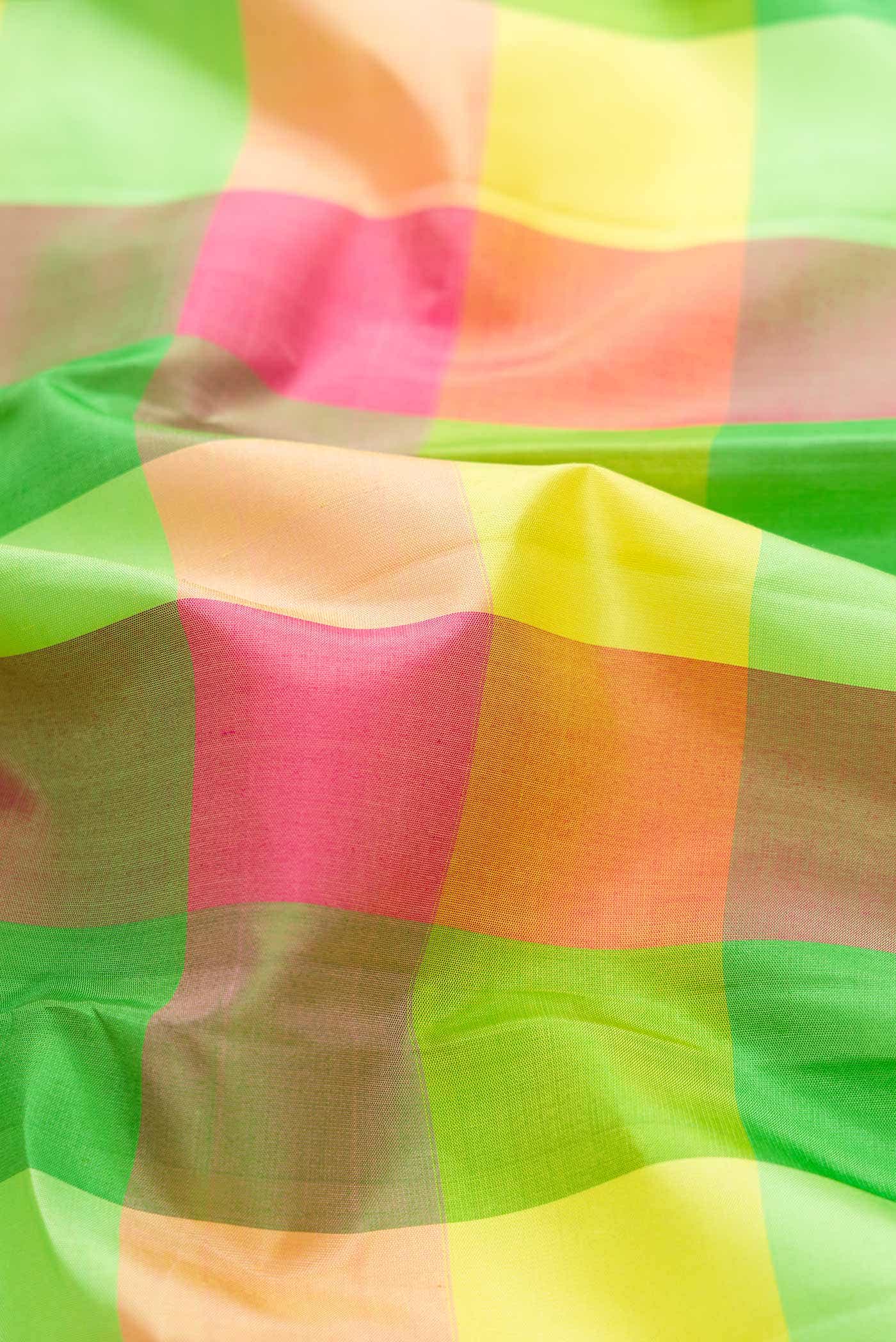 Pure Silk Pure Zari Yellow Green and Pink Dual Tone Kanchipuram Saree