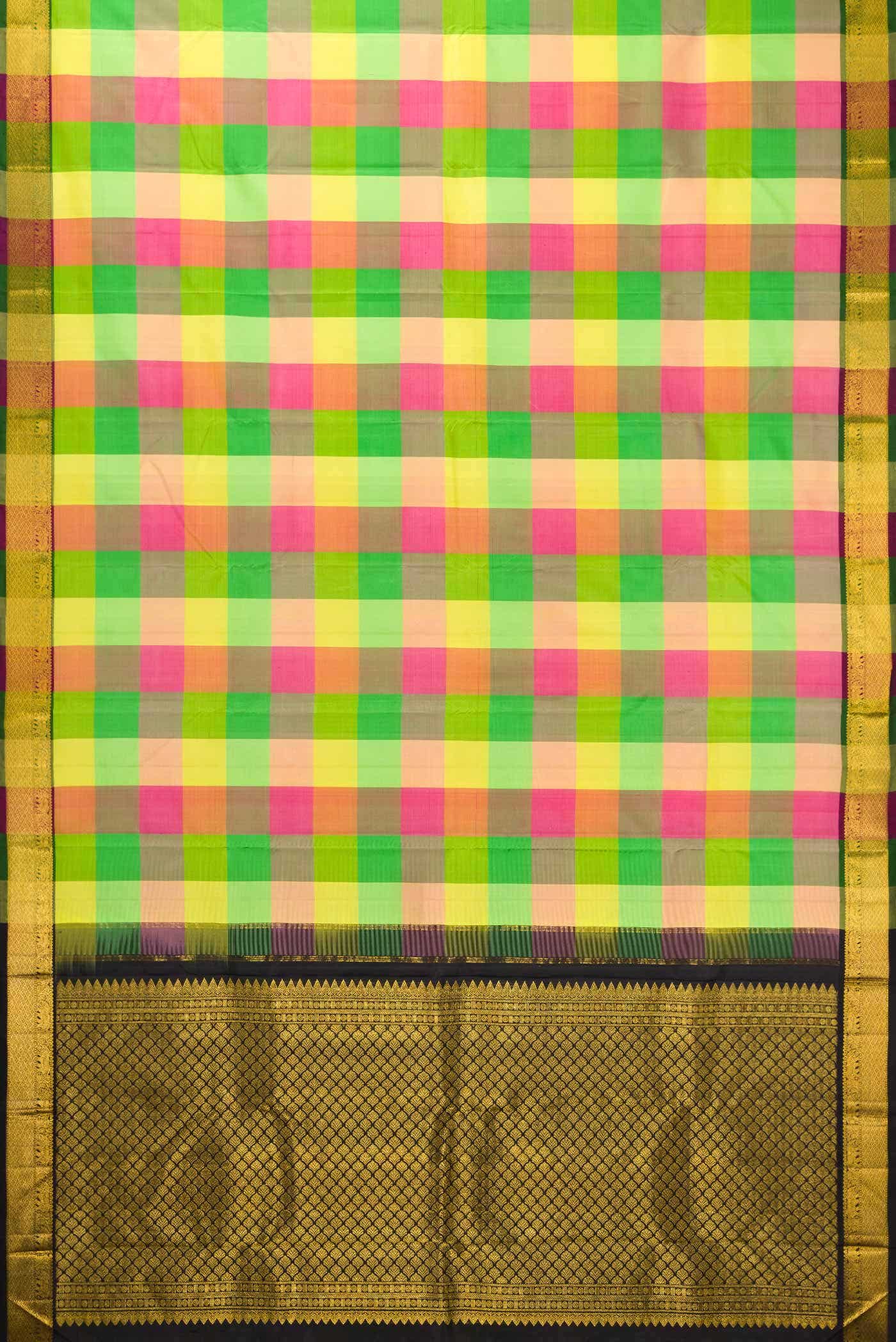 Pure Silk Pure Zari Yellow Green and Pink Dual Tone Kanchipuram Saree