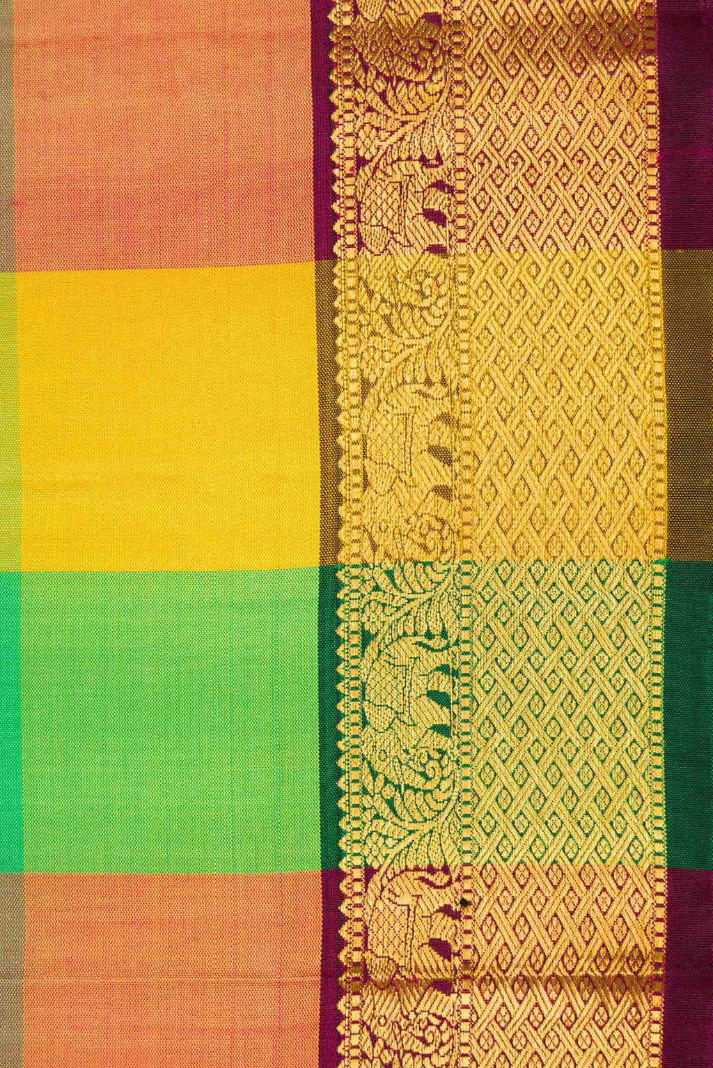 Pure Silk Pure Zari Yellow Pink and Green Dual Tone Kanchipuram Saree