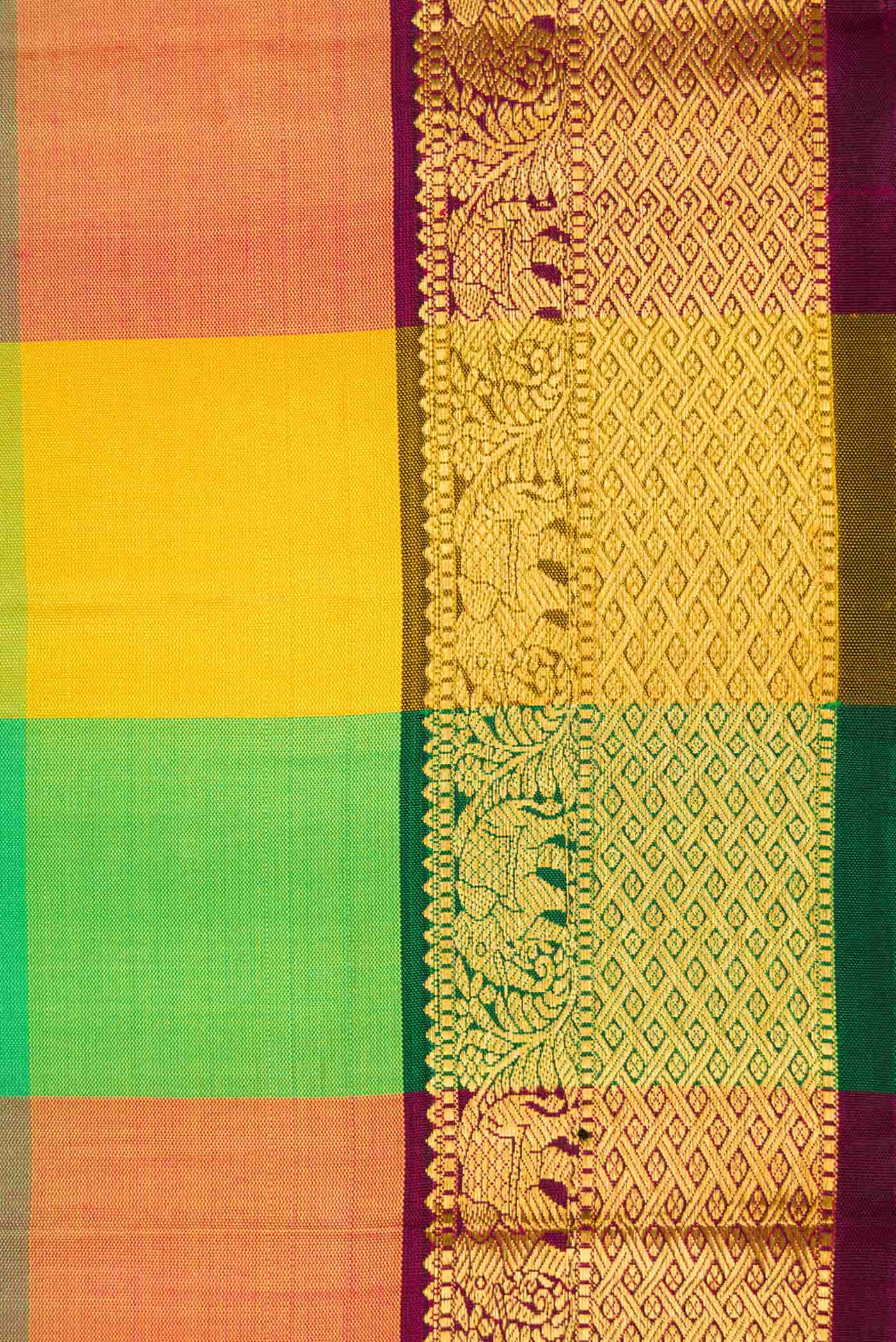 Pure Silk Pure Zari Yellow Pink and Green Dual Tone Kanchipuram Saree