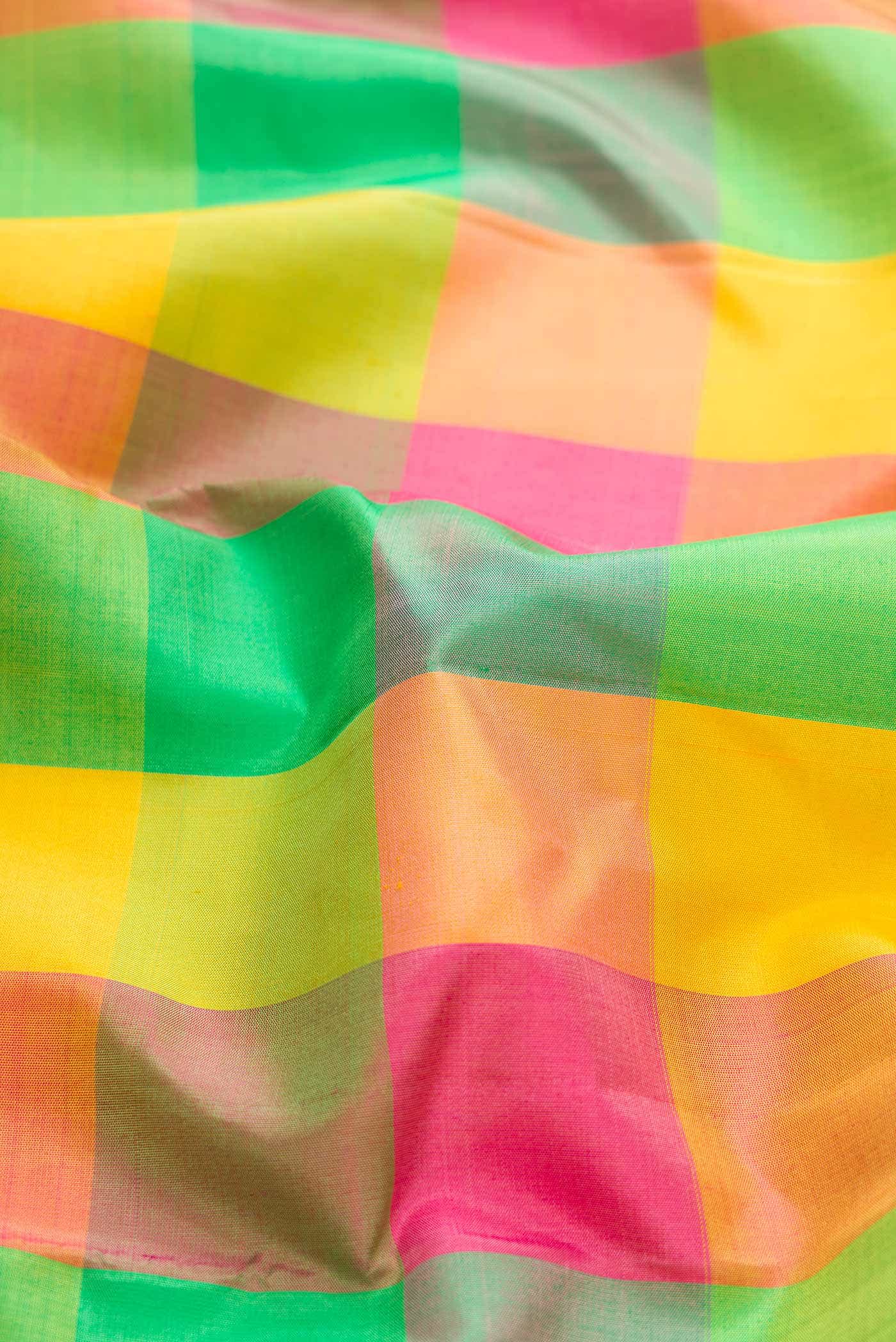 Pure Silk Pure Zari Yellow Pink and Green Dual Tone Kanchipuram Saree
