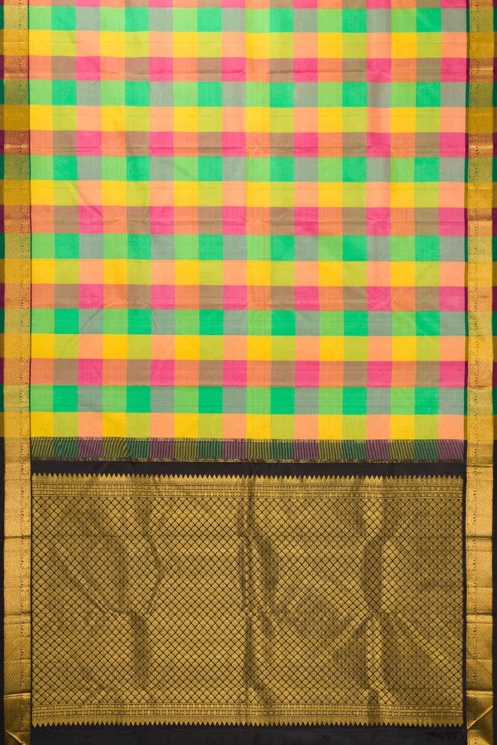 Pure Silk Pure Zari Yellow Pink and Green Dual Tone Kanchipuram Saree
