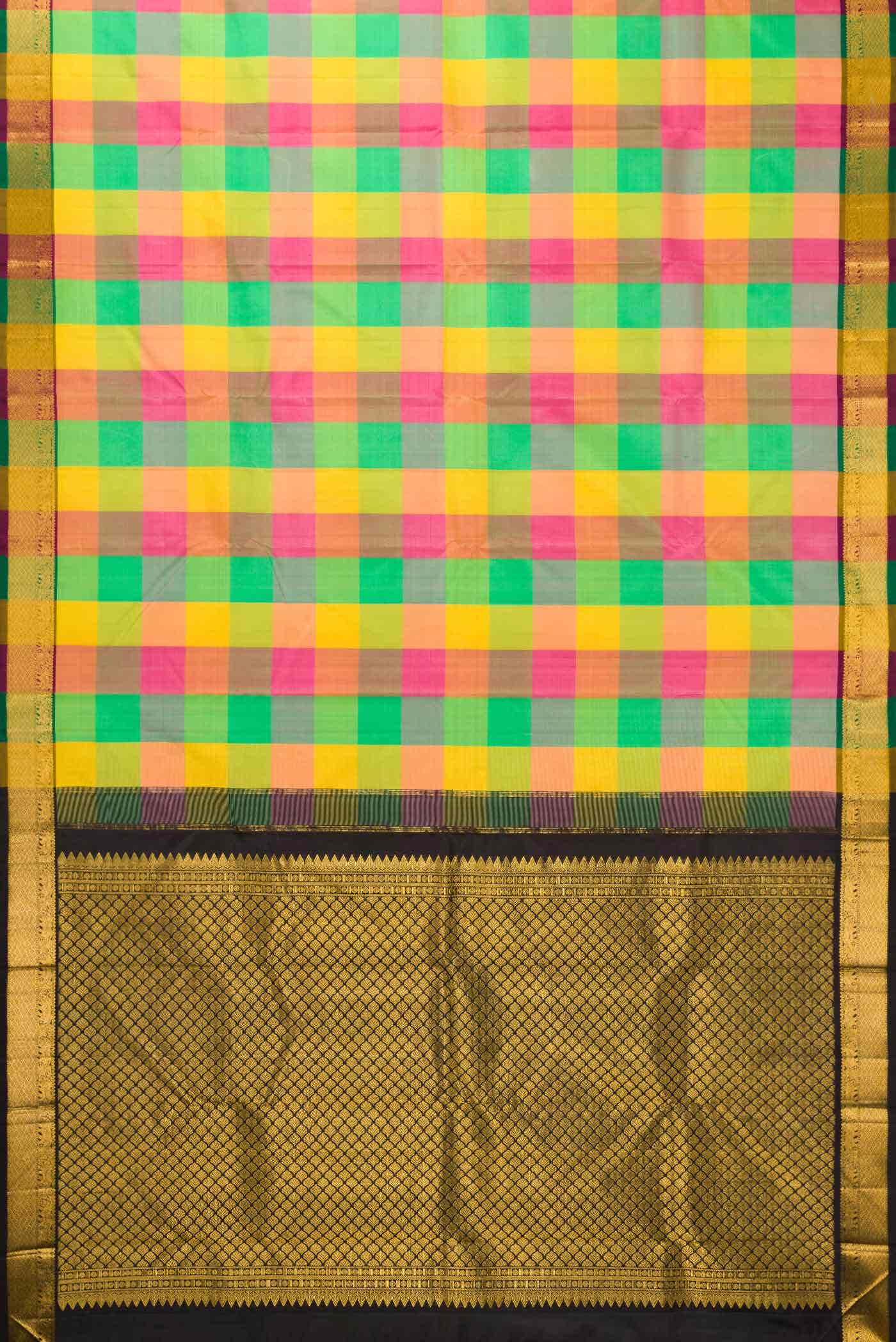 Pure Silk Pure Zari Yellow Pink and Green Dual Tone Kanchipuram Saree