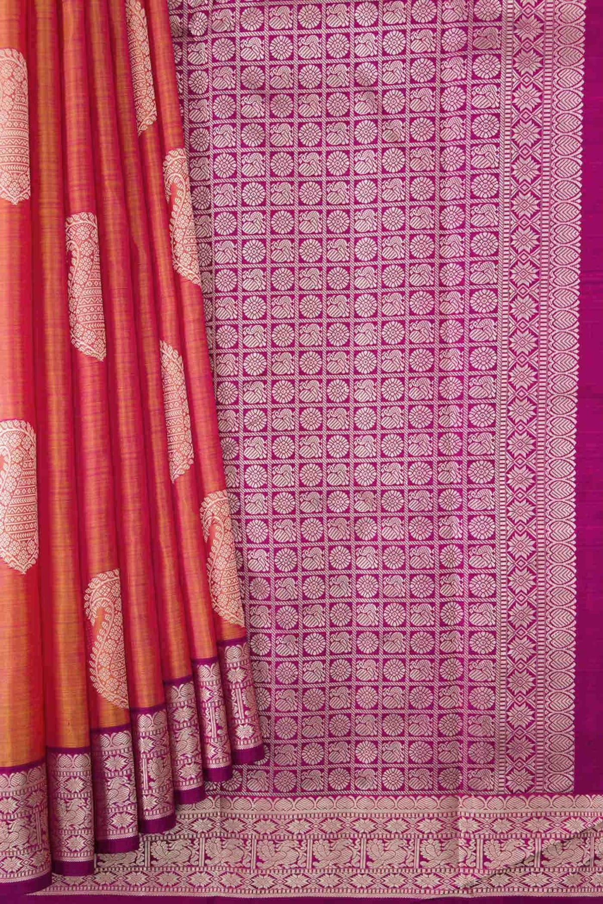 Coral Dual Tone Kanjivaram Silk Saree