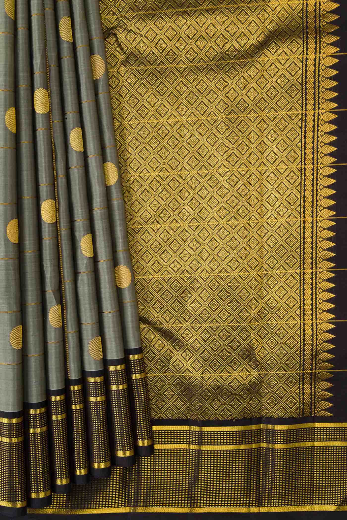 Pure Silk Pure Zari Grey Dual Tone Kanchipuram Saree