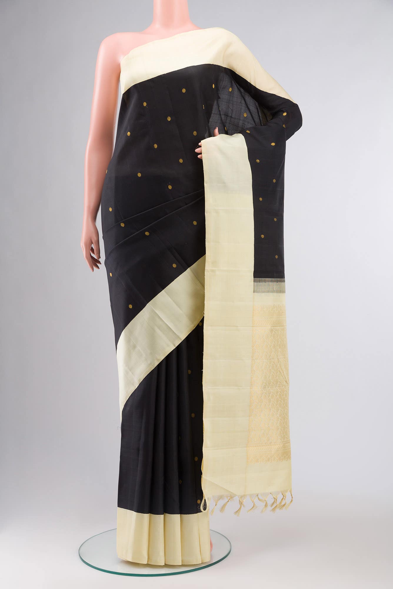 Pure Silk Pure Zari Black Kanchipuram Saree