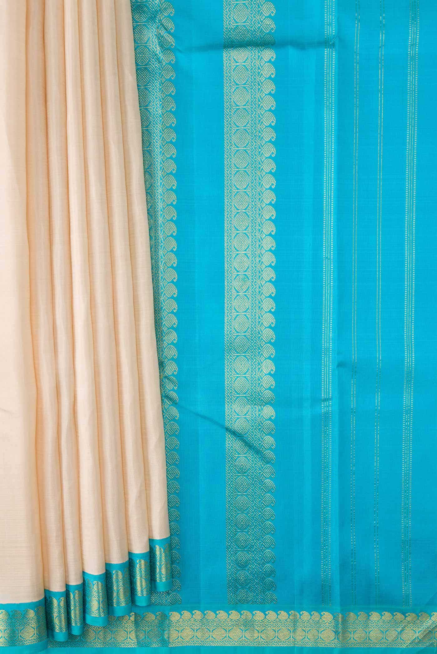 Pure Silk Pure Zari Cream Dual Tone Kanchipuram Saree