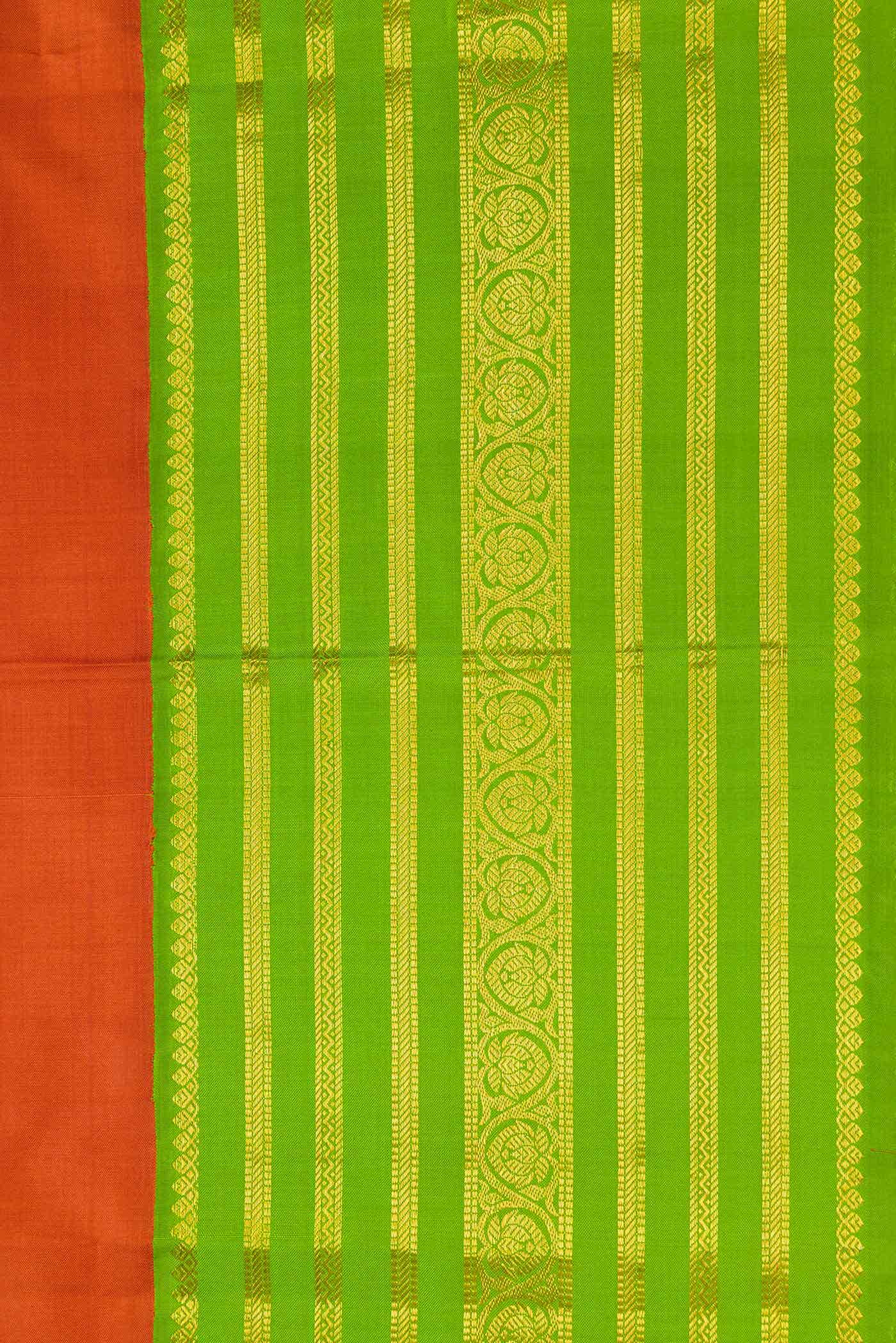 Pure Silk Pure Zari Brick Orange Dual Tone Kanchipuram Saree