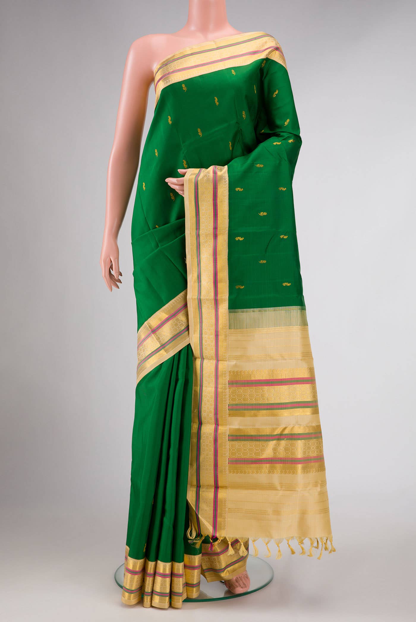 Pure Silk Pure Zari Green Dual Tone Kanchipuram Saree
