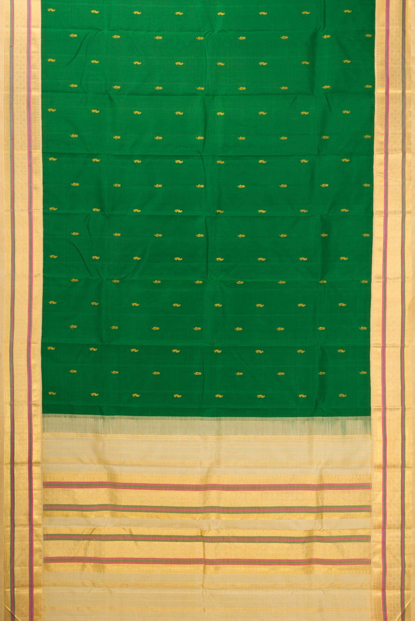 Pure Silk Pure Zari Green Dual Tone Kanchipuram Saree