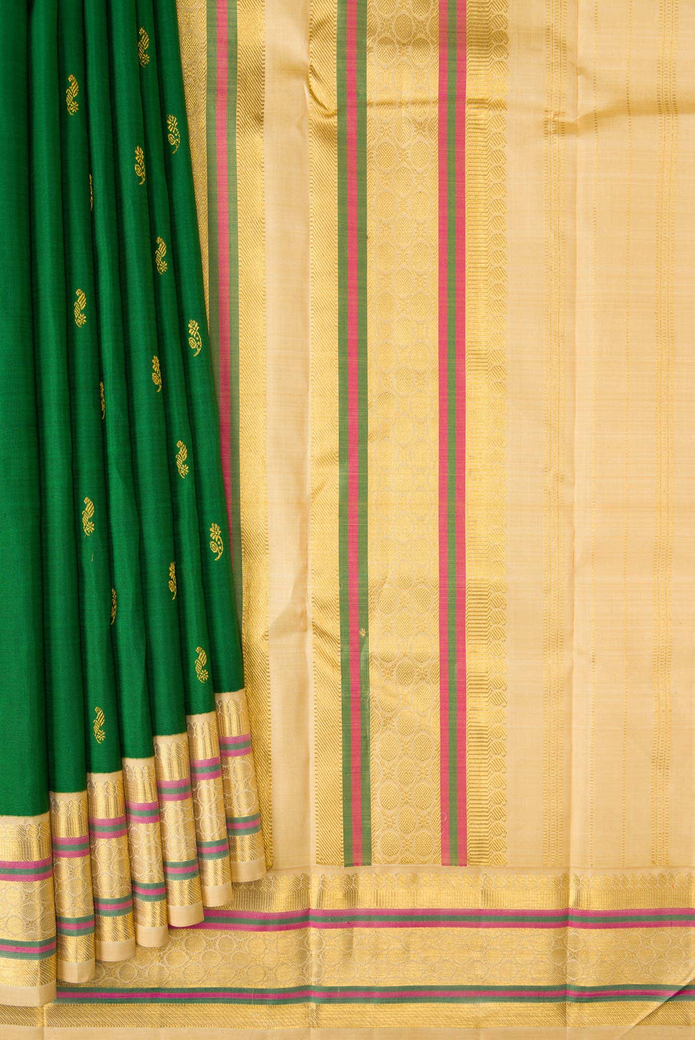 Pure Silk Pure Zari Green Dual Tone Kanchipuram Saree