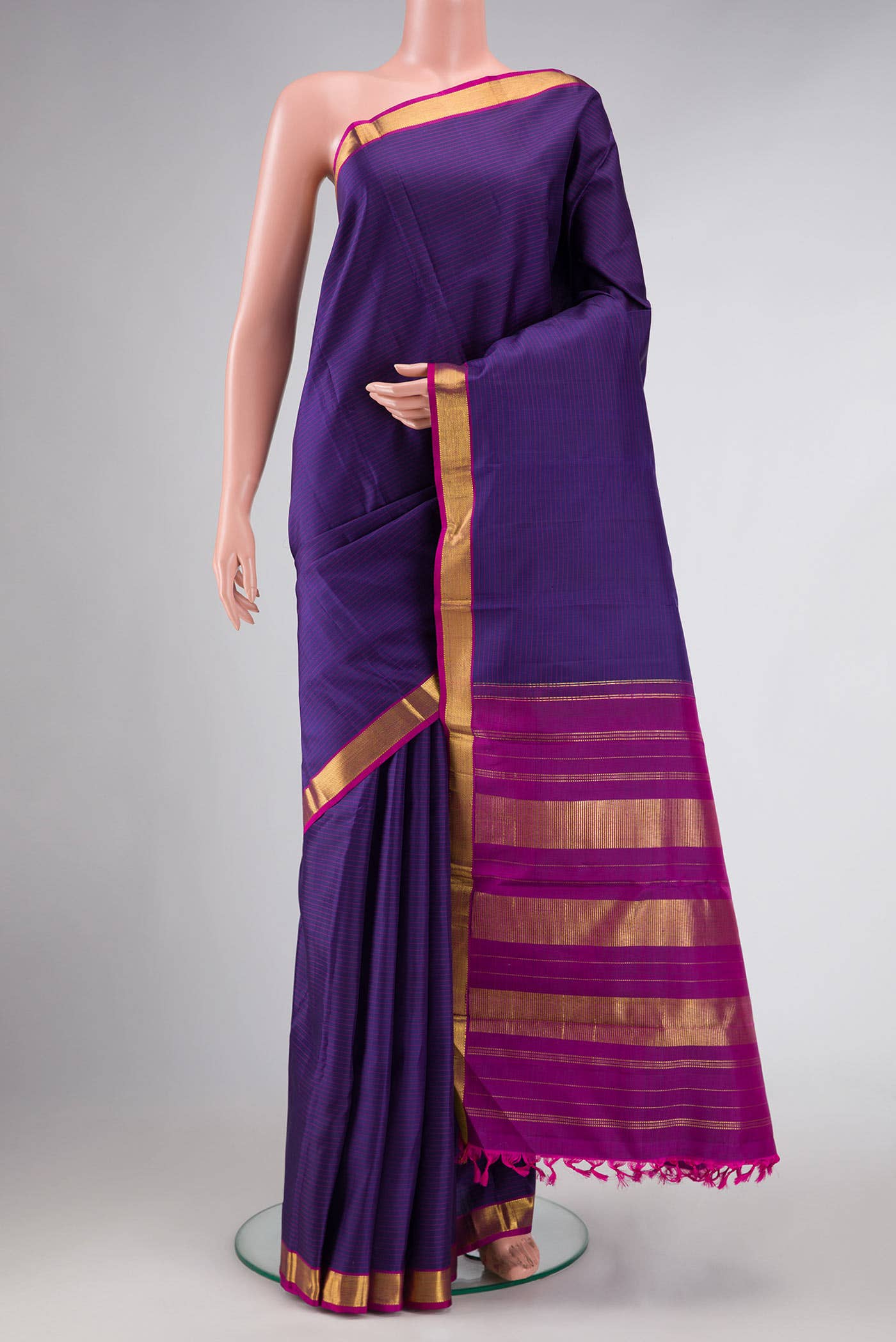 Pure Silk Pure Zari Navy Blue Dual Tone Kanchipuram Saree