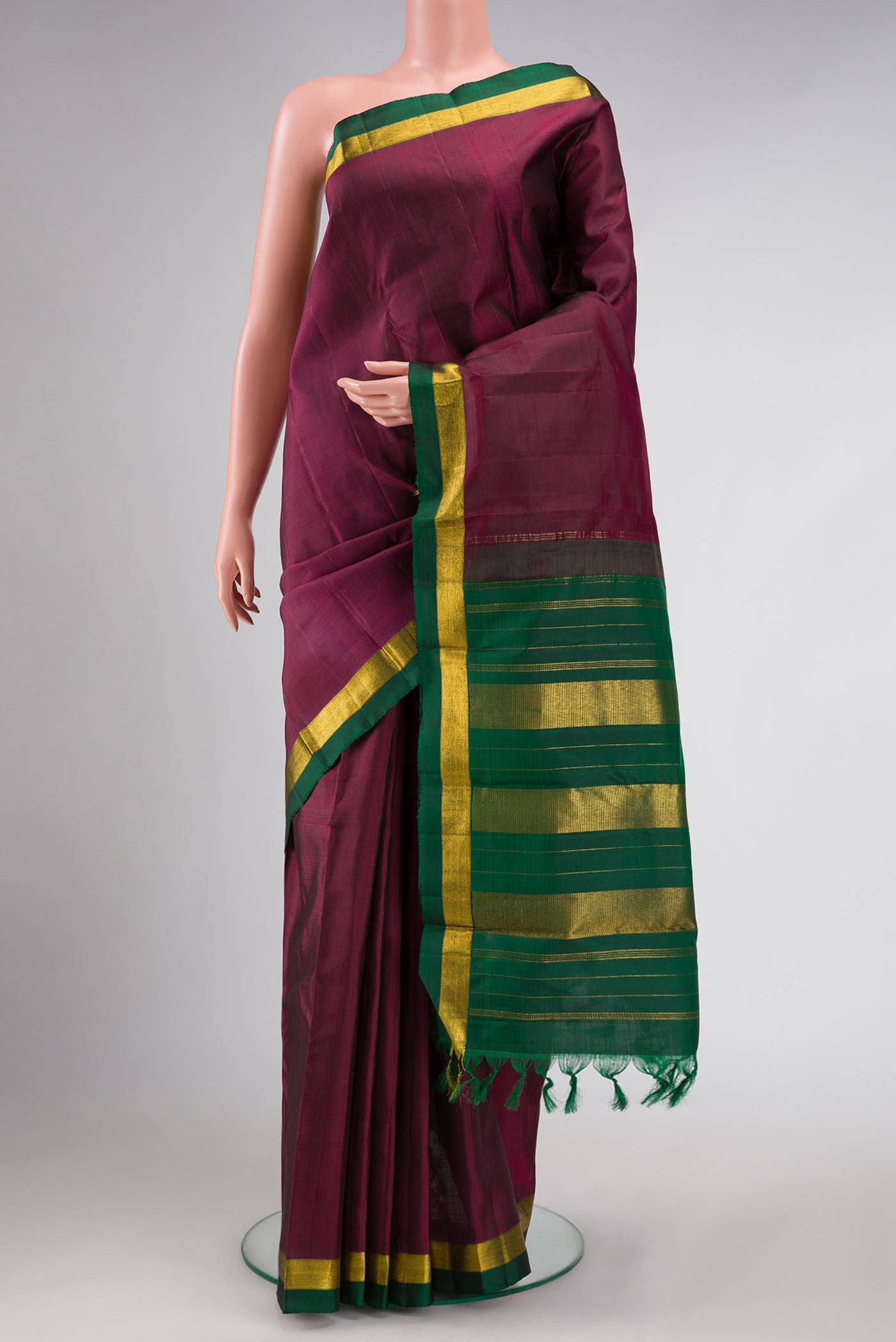 Pure Silk Pure Zari Maroon Dual Tone Kanchipuram Saree