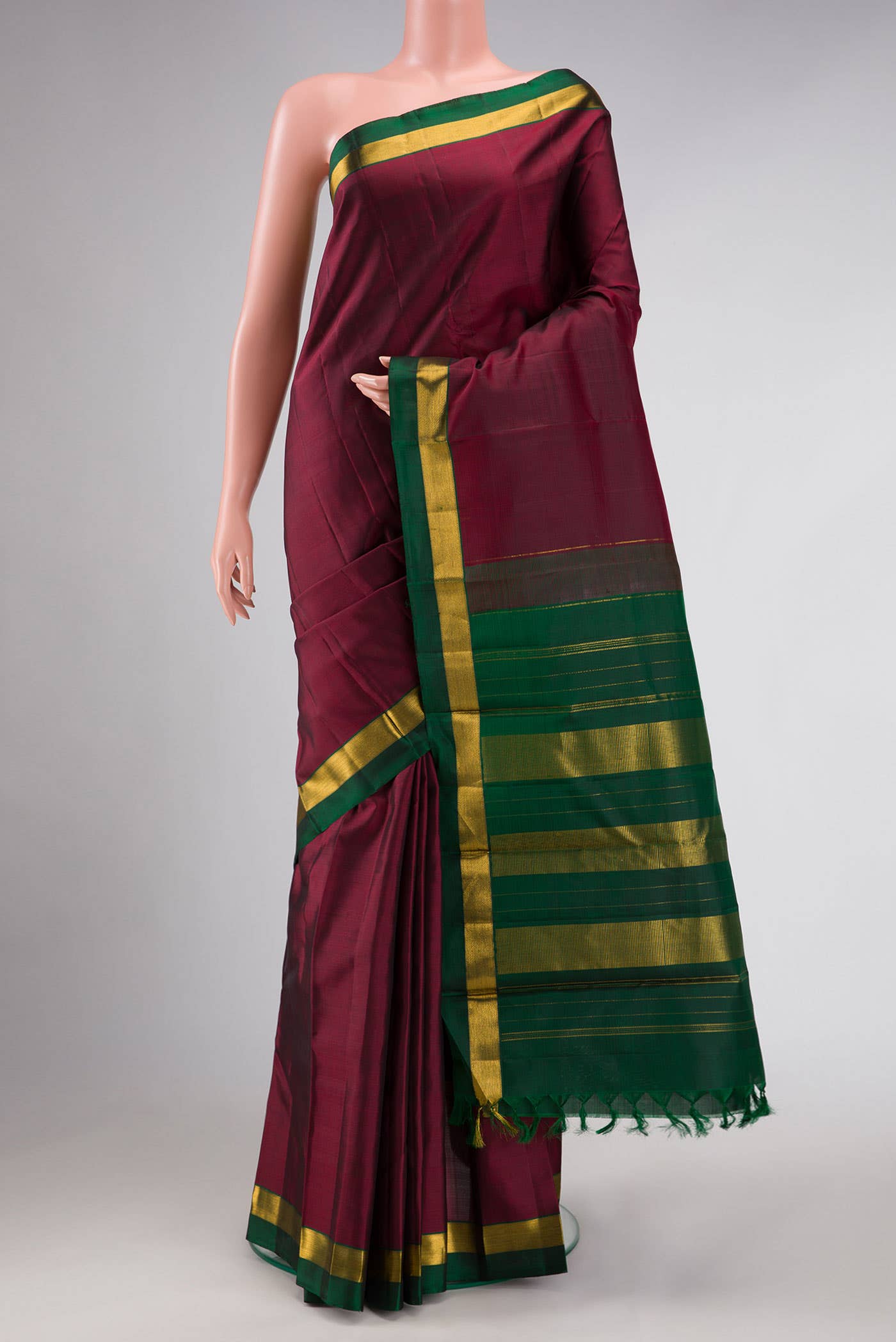 Pure Silk Pure Zari Maroon Dual Tone Kanchipuram Saree