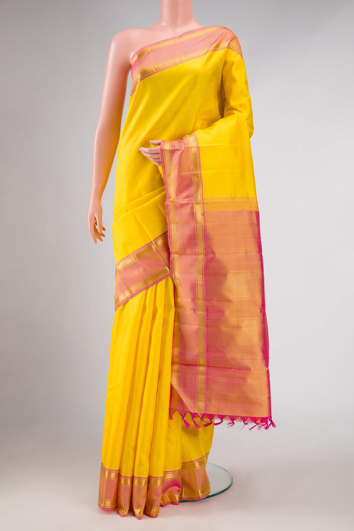 Pure Silk Pure Zari Yellow Dual Tone Kanchipuram Saree