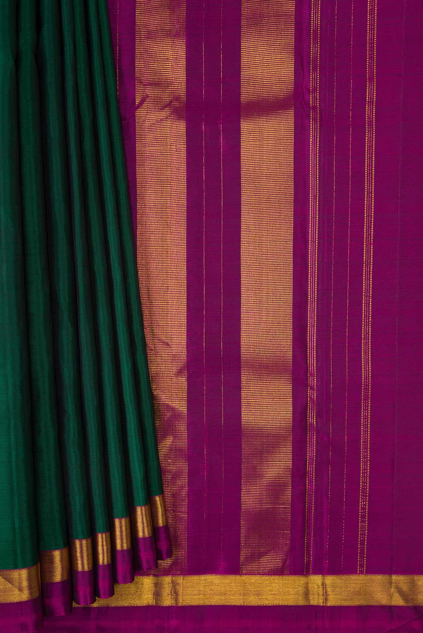 Pure Silk Pure Zari Bottle Green Dual Tone Kanchipuram Saree