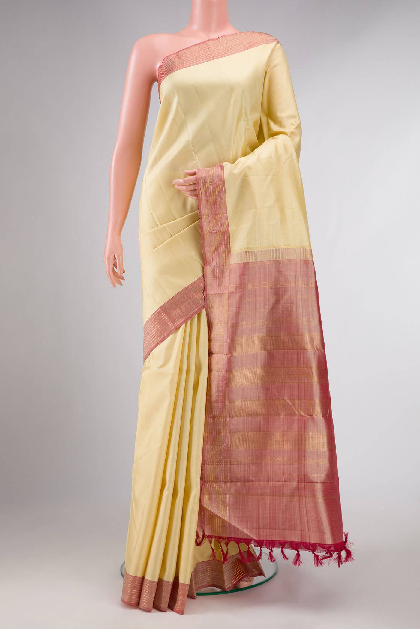 Pure Silk Pure Zari Sandal Dual Tone Kanchipuram Saree