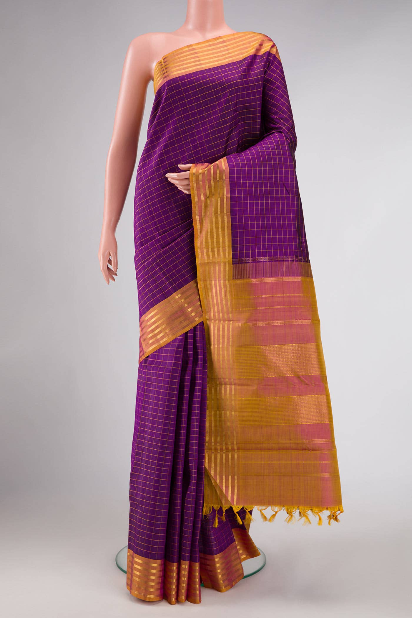 Pure Silk Pure Zari Purple Dual Tone Kanchipuram Saree
