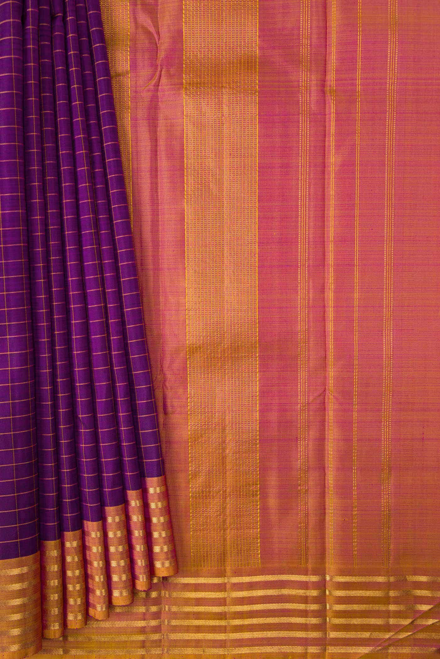 Pure Silk Pure Zari Purple Dual Tone Kanchipuram Saree